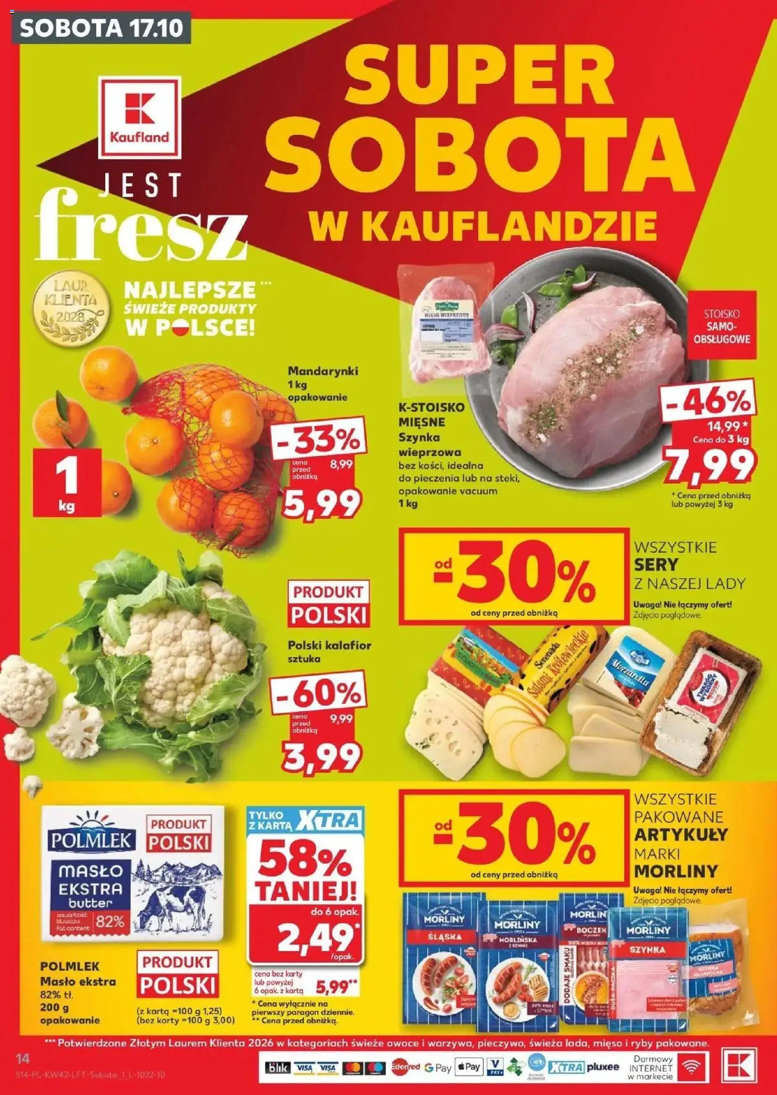 Kaufland aktualna gazetka od 15.10.2026 - od jutra PDF | Strona: 14 | Produkty: Szynka, Boczek, Ryby, Mandarynki