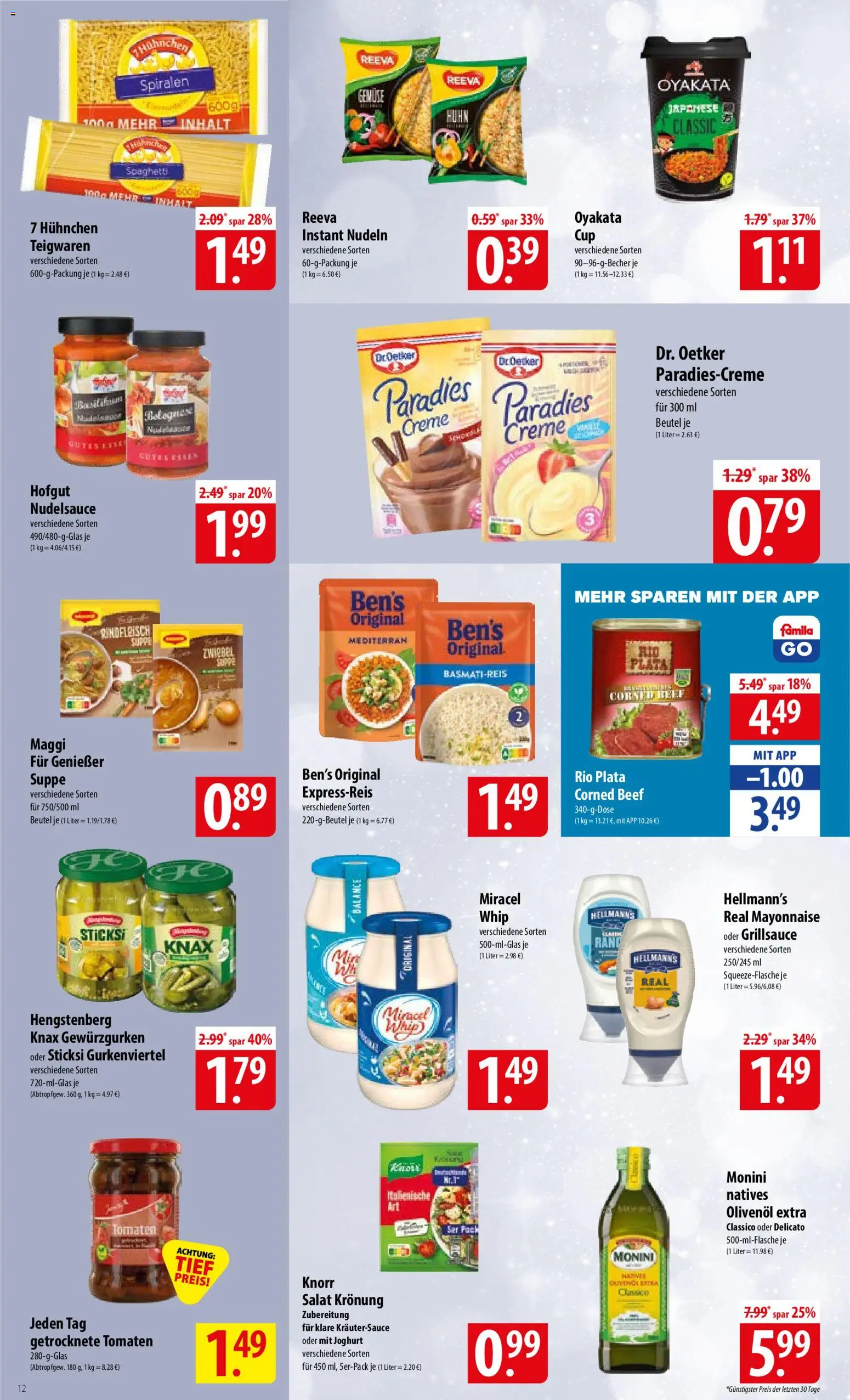 Famila Prospekt – gültig ab 08.06.2026 | Seite: 12 | Produkte: Maggi, Olivenol, Mayonnaise, Nudeln
