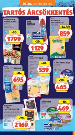 MAASDAM SZELETELT SAJT, 300 g/csomag - amely érvényes a következő dátumtól: 03.05.2026 | Oldal: 79 | Termékek: Körözött, Grillkolbász, Diákcsemege, Camembert