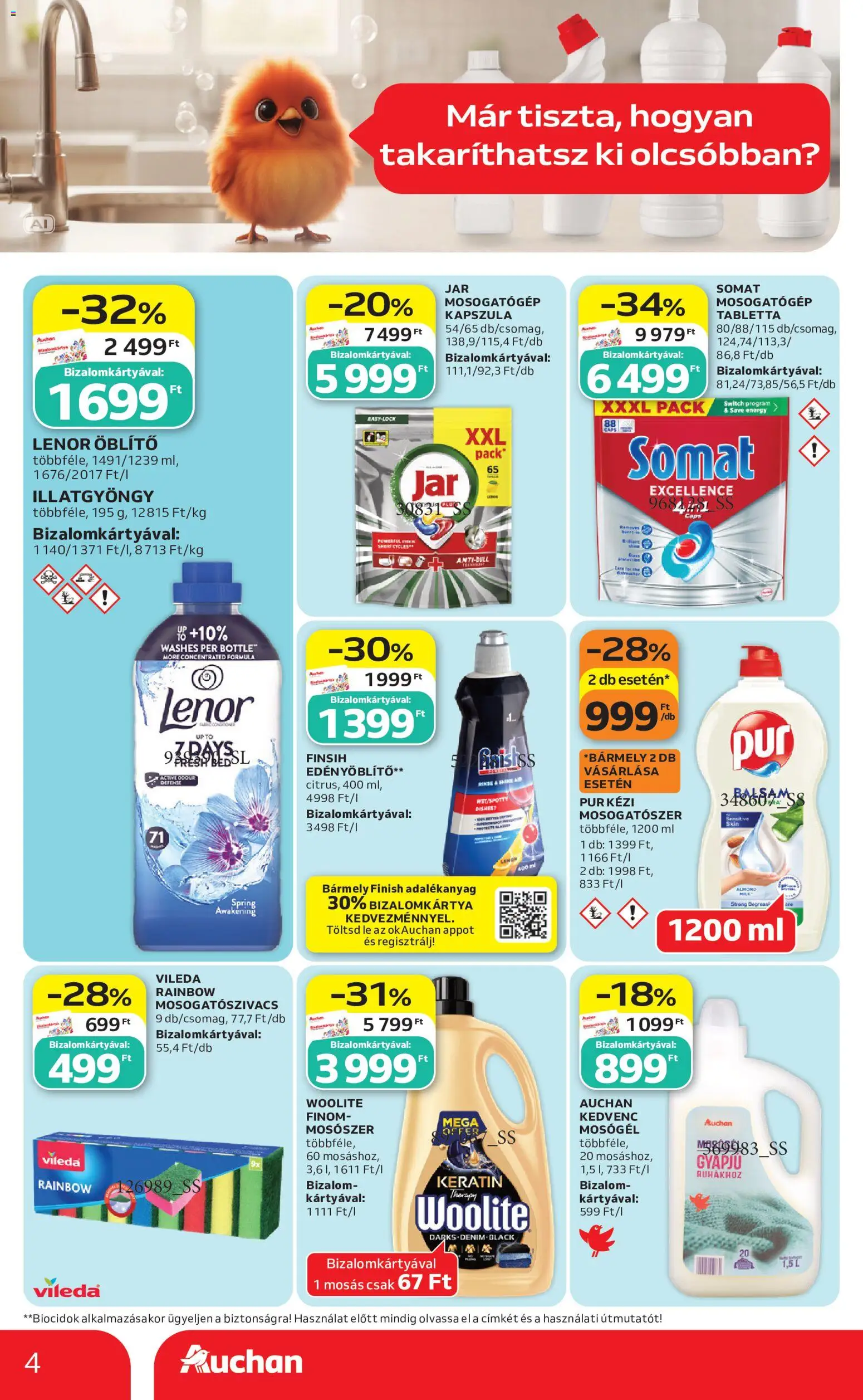 Auchan akciós ujság - amely érvényes a következő dátumtól: 2026.09.24. | Oldal: 4 | Termékek: Lenor, Lé, Mosószer, Vileda