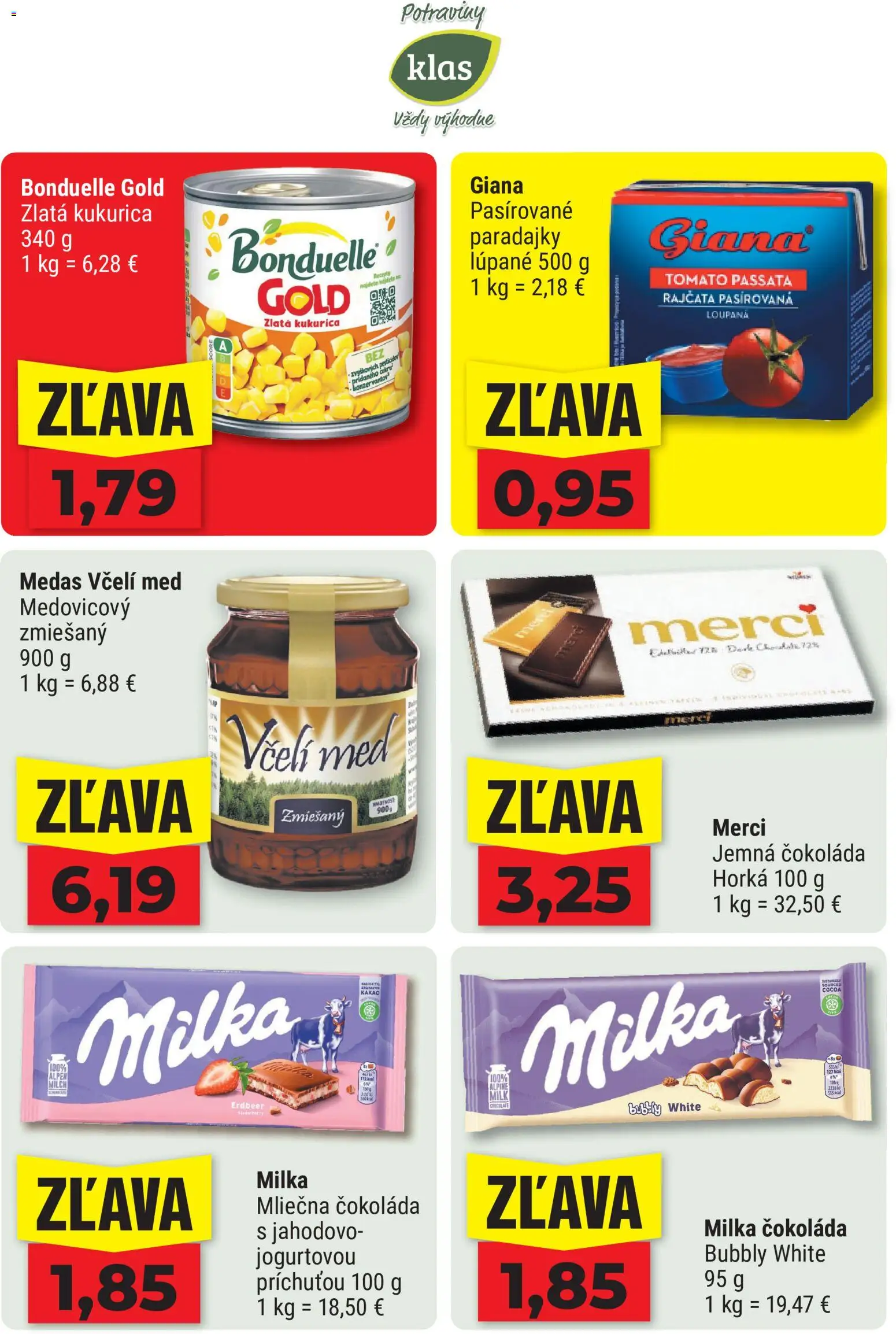 Nové Klas akcie – leták je platný od 10.08.2026 | Strana: 16 | Produkty: Merci, Čokoláda, Milka, Kukurica