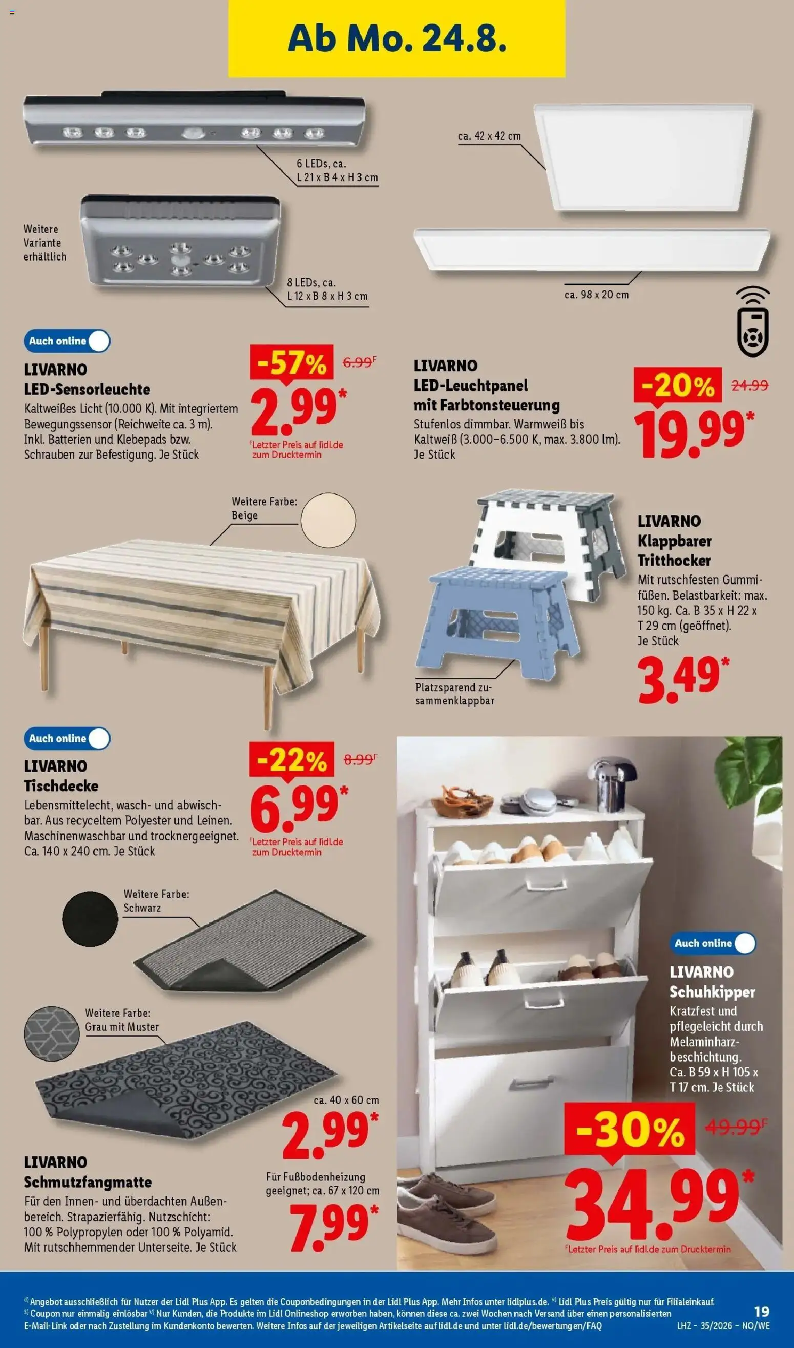 Lidl Prospekt Künzell – gültig ab 24.08.2026 | Seite: 39 | Produkte: Hocker, Batterien, Schuhkipper, Schmutzfangmatte