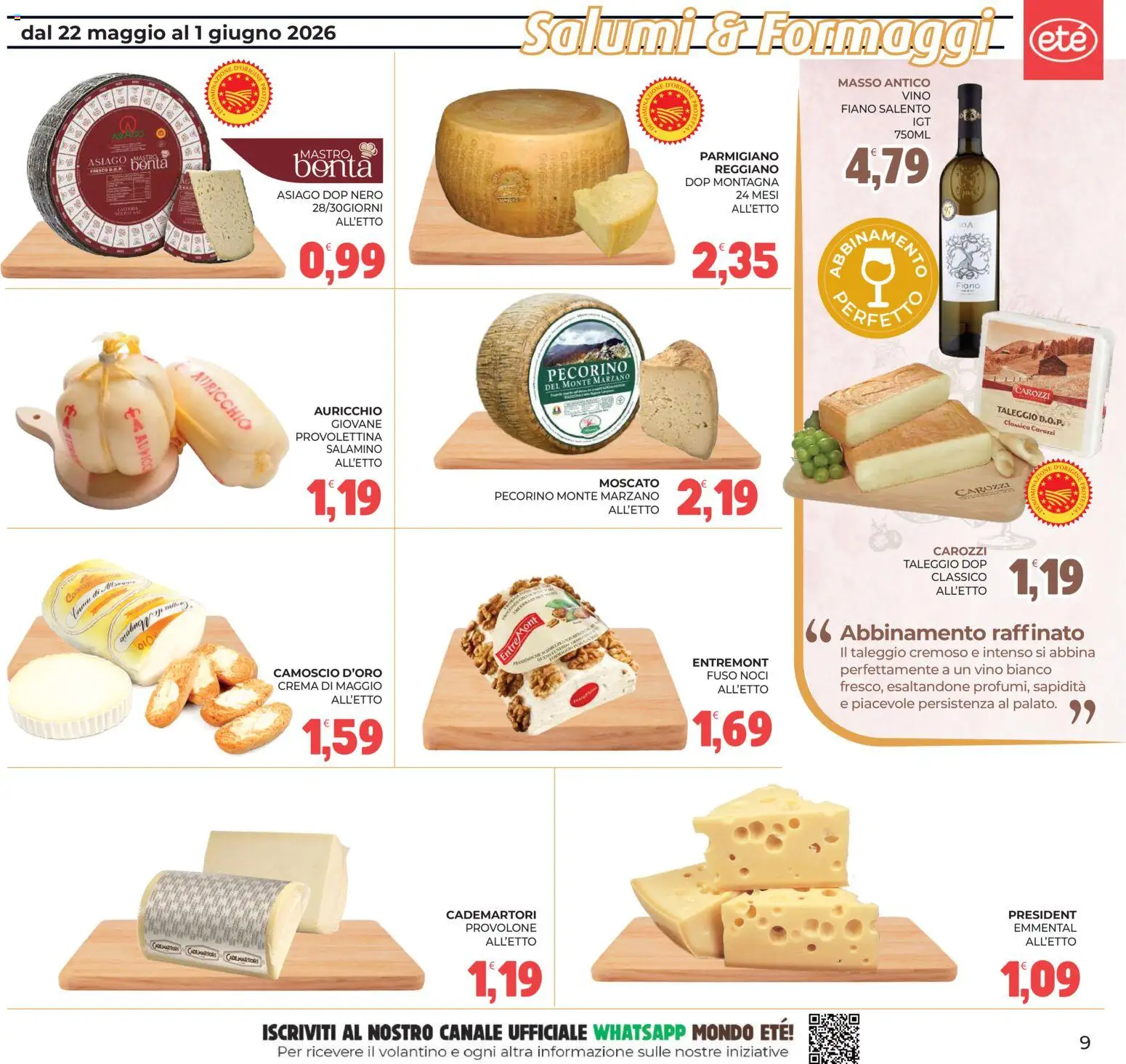 Volantino Eté del 22.05.2026 | Pagina: 9 | Prodotti: Crema, Vino, Emmental, Vino bianco