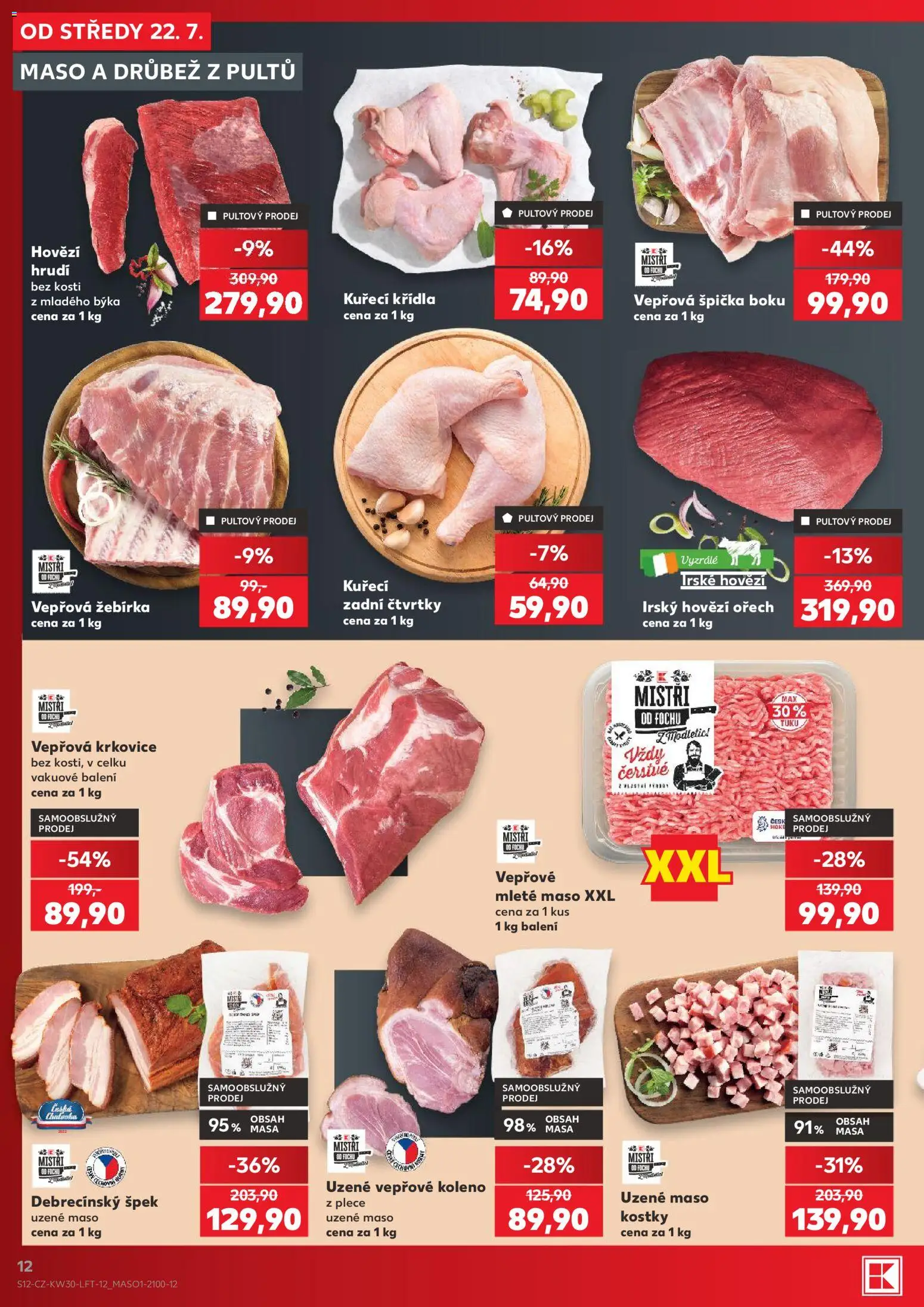 Kaufland leták - Liberec od 22.07.2026 | Strana: 12 | Produkty: Vepřové koleno, Hovězí, Irské hovězí, Mleté maso