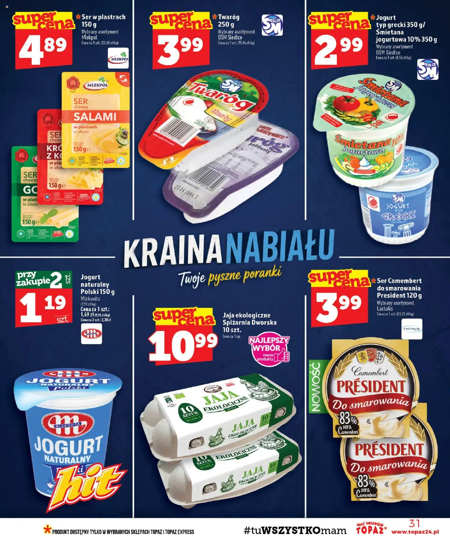 Topaz gazetka - MAZ od 22.10.2026 | Strona: 31 | Produkty: Ser camembert, Camembert, Śmietana, Jaja