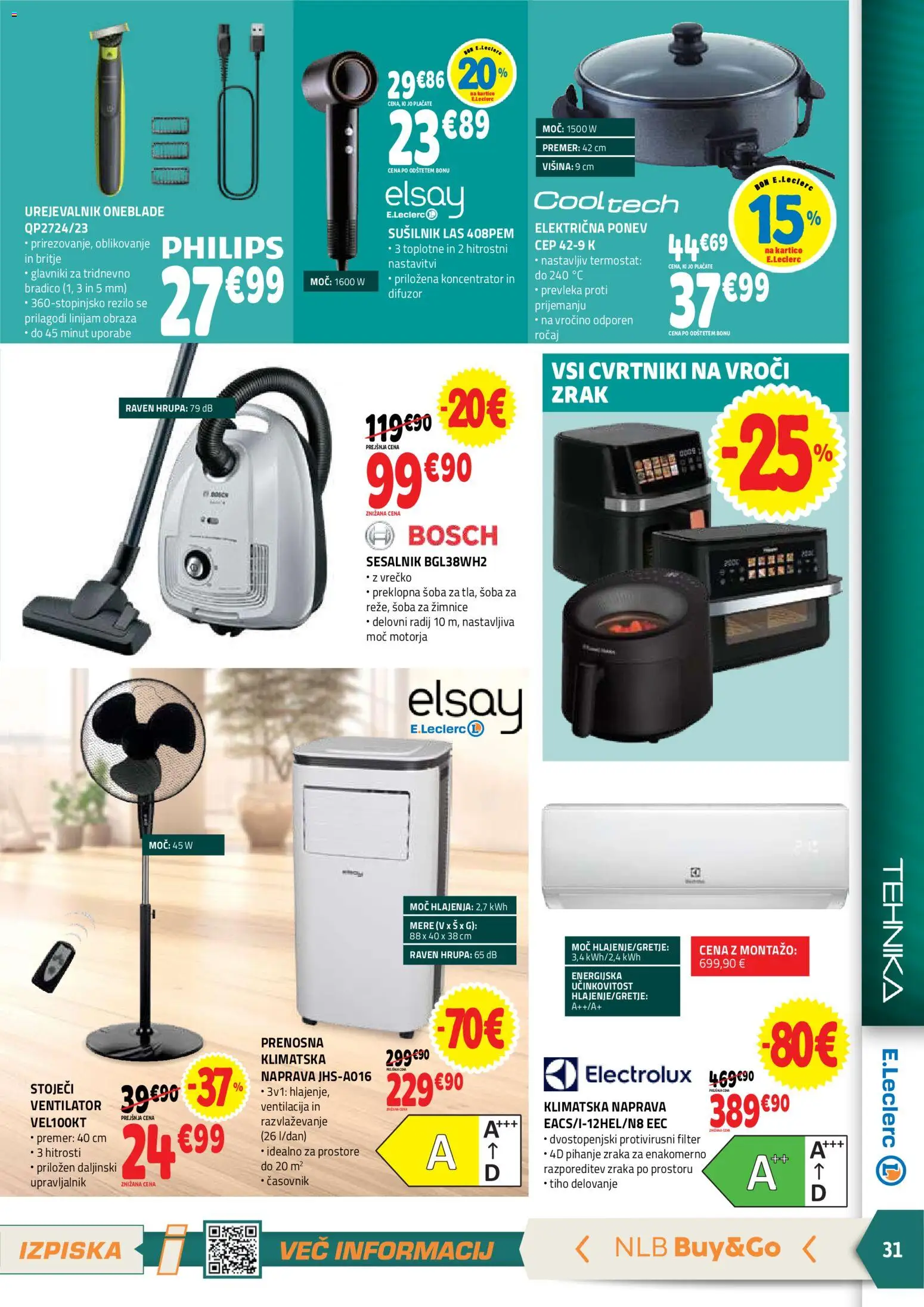 Novi E.leclerc katalog ponudbe – veljaven od 08.07.2026 | Stran: 31 | Izdelki: Klimatska naprava, Ventilator, Sesalnik, Časovnik