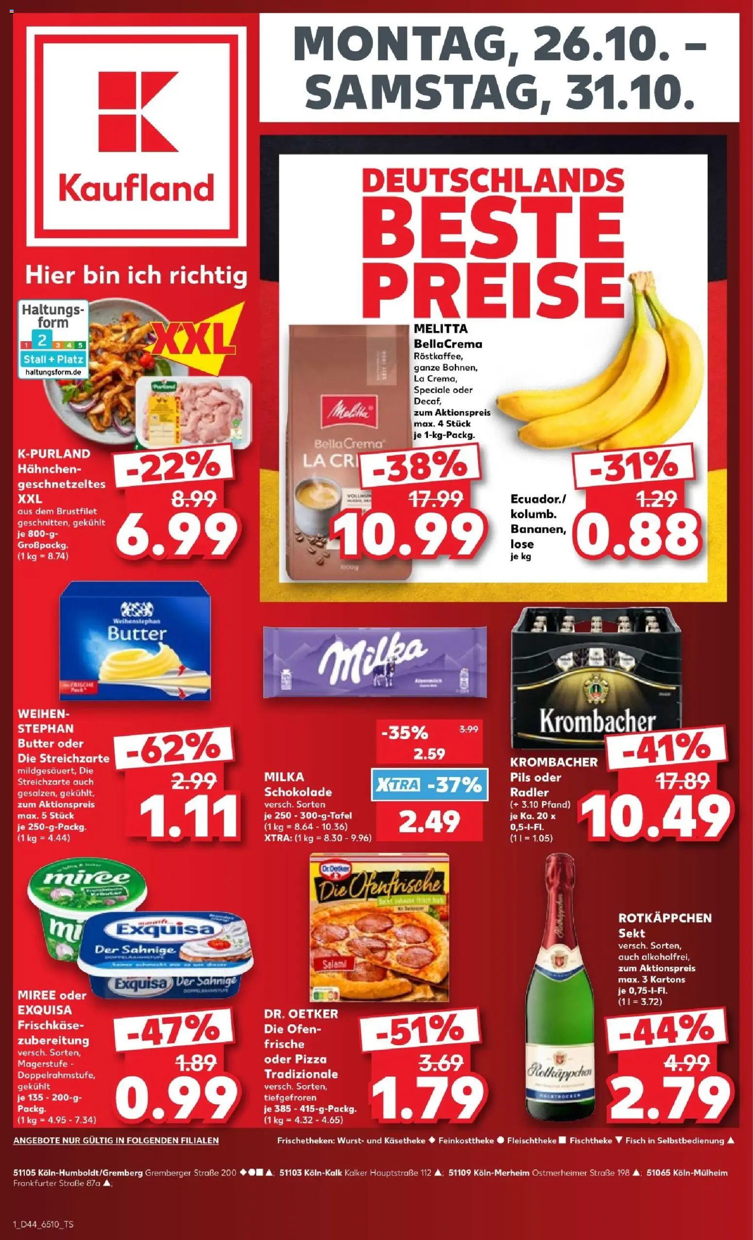 Kaufland Prospekt Köln – gültig ab 25.10.2026 | Seite: 1 | Produkte: Melitta, Ofen, Butter, Radler