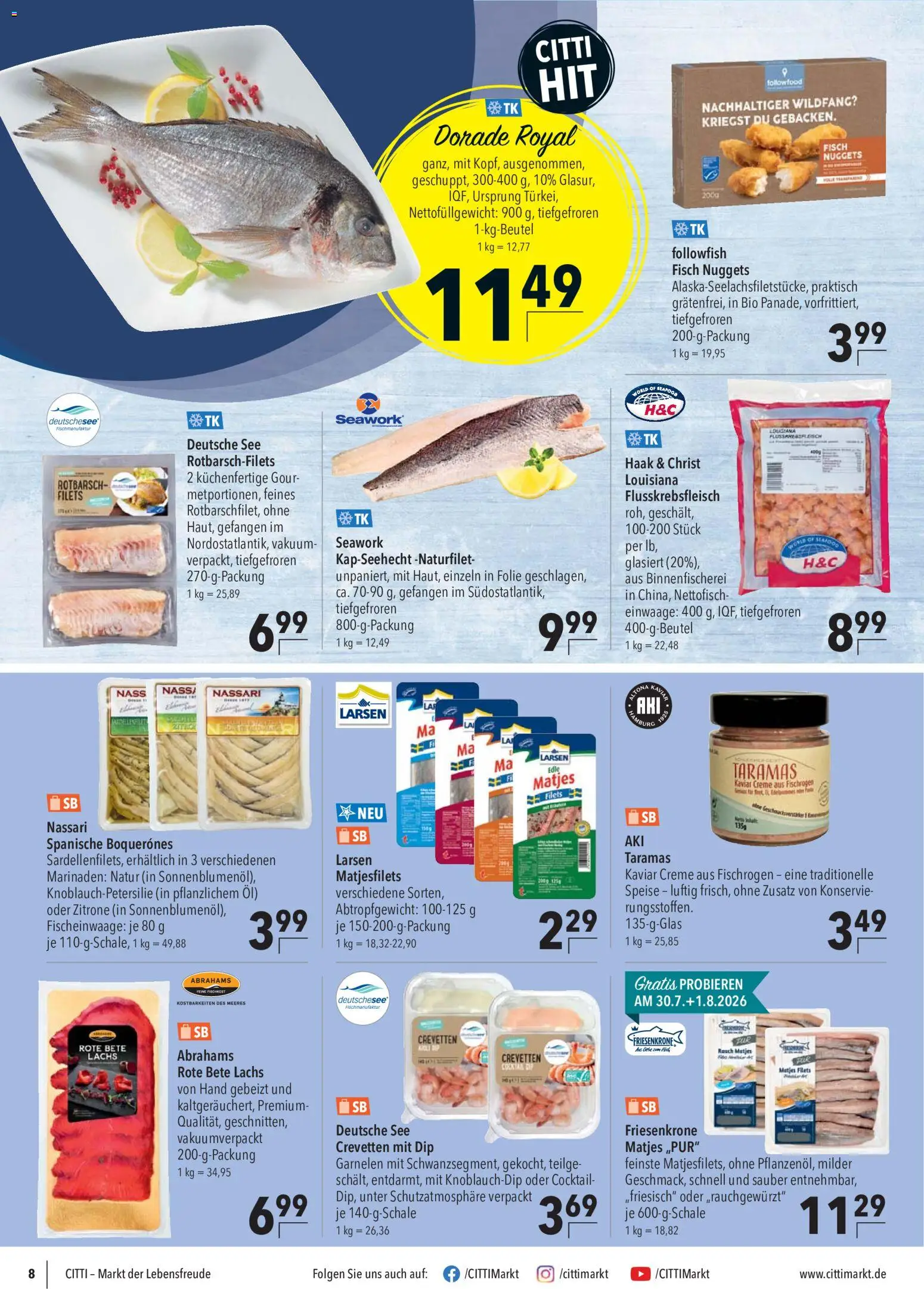 CITTI Markt Prospekt – gültig ab 29.07.2026 | Seite: 8 | Produkte: Öl, Sonnenblumenol, Garnelen, Fisch