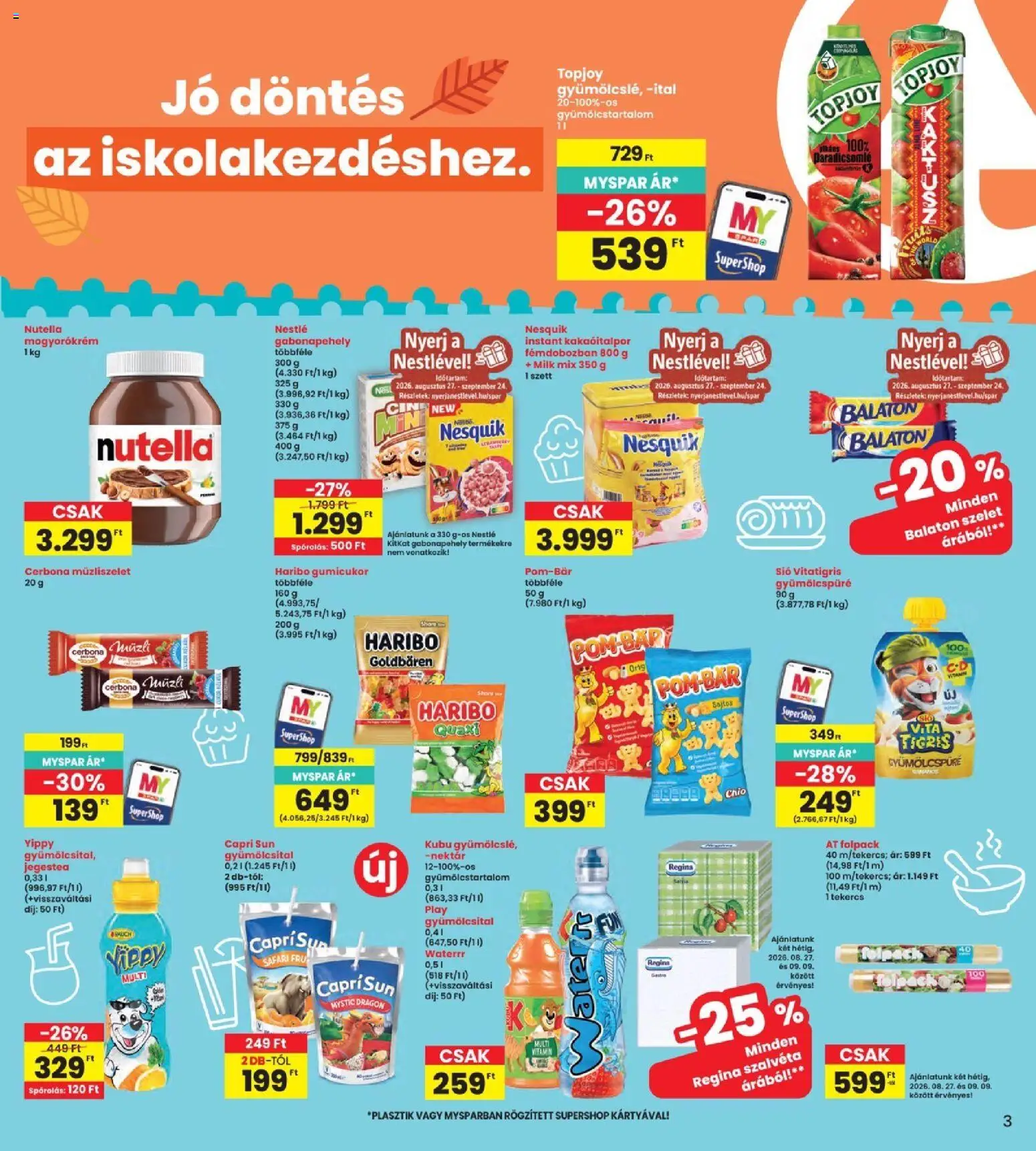 Interspar akciós ujság - amely érvényes a következő dátumtól: 2026.08.27. | Oldal: 3 | Termékek: Nestlé, Nesquik, KitKat, Cukor