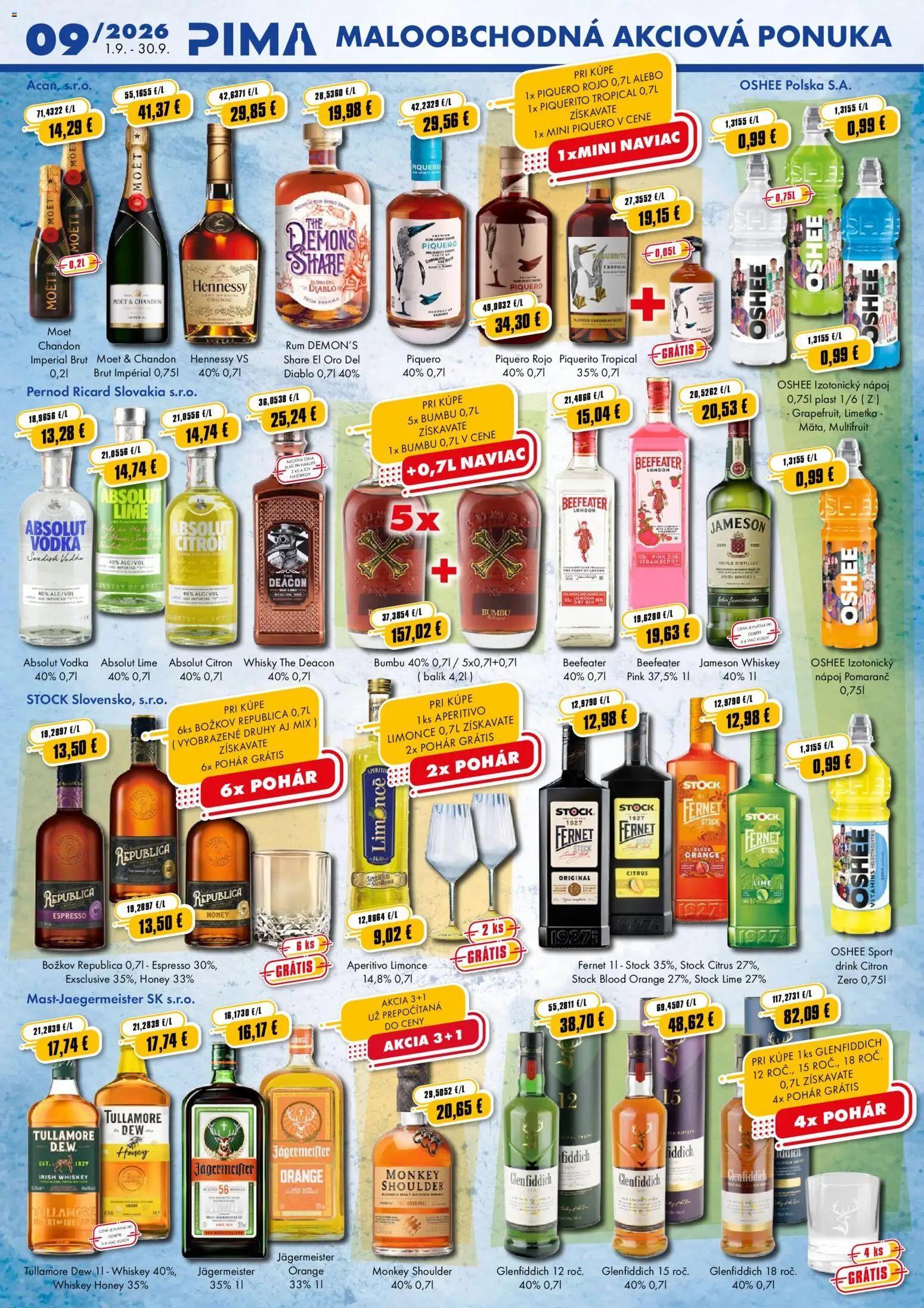 Nové PIMA s.r.o. akcie – leták je platný od 03.09.2026 | Strana: 4 | Produkty: Božkov, Fernet Stock, Moet, Hennessy