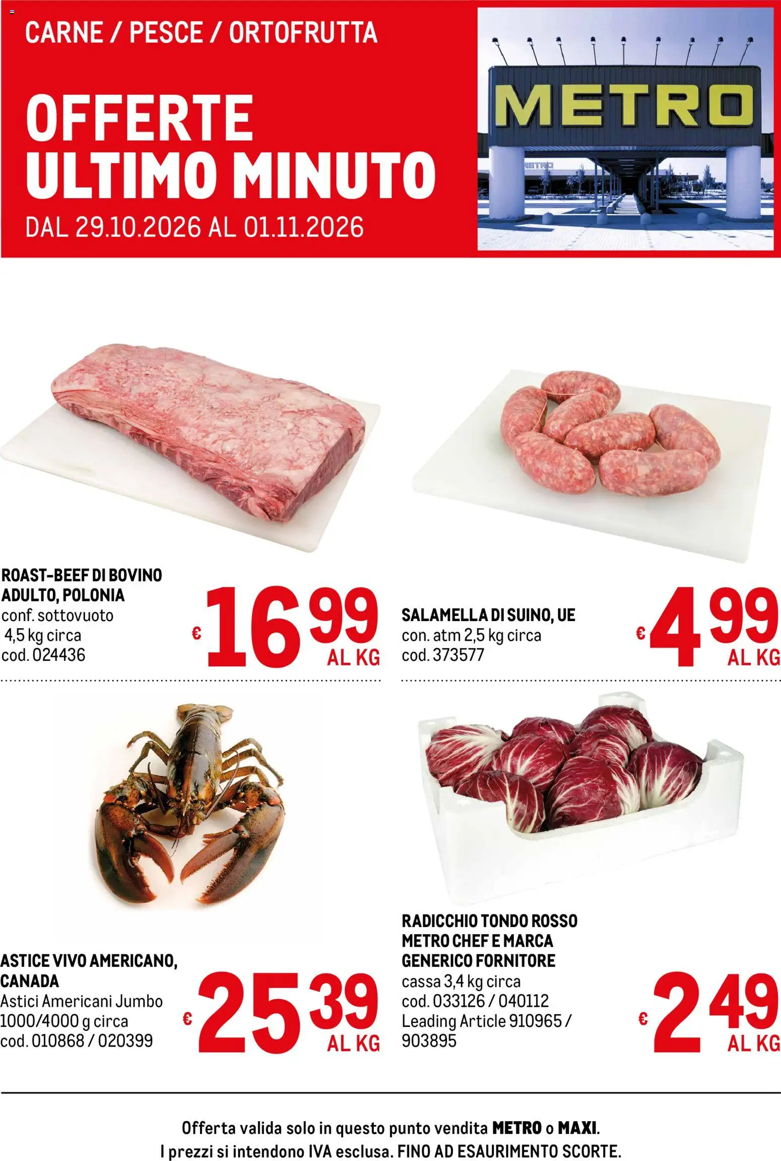 Volantino Metro del 29/10/2026 | Pagina: 1 | Prodotti: Bovino, Salamella, Pesce, Carne