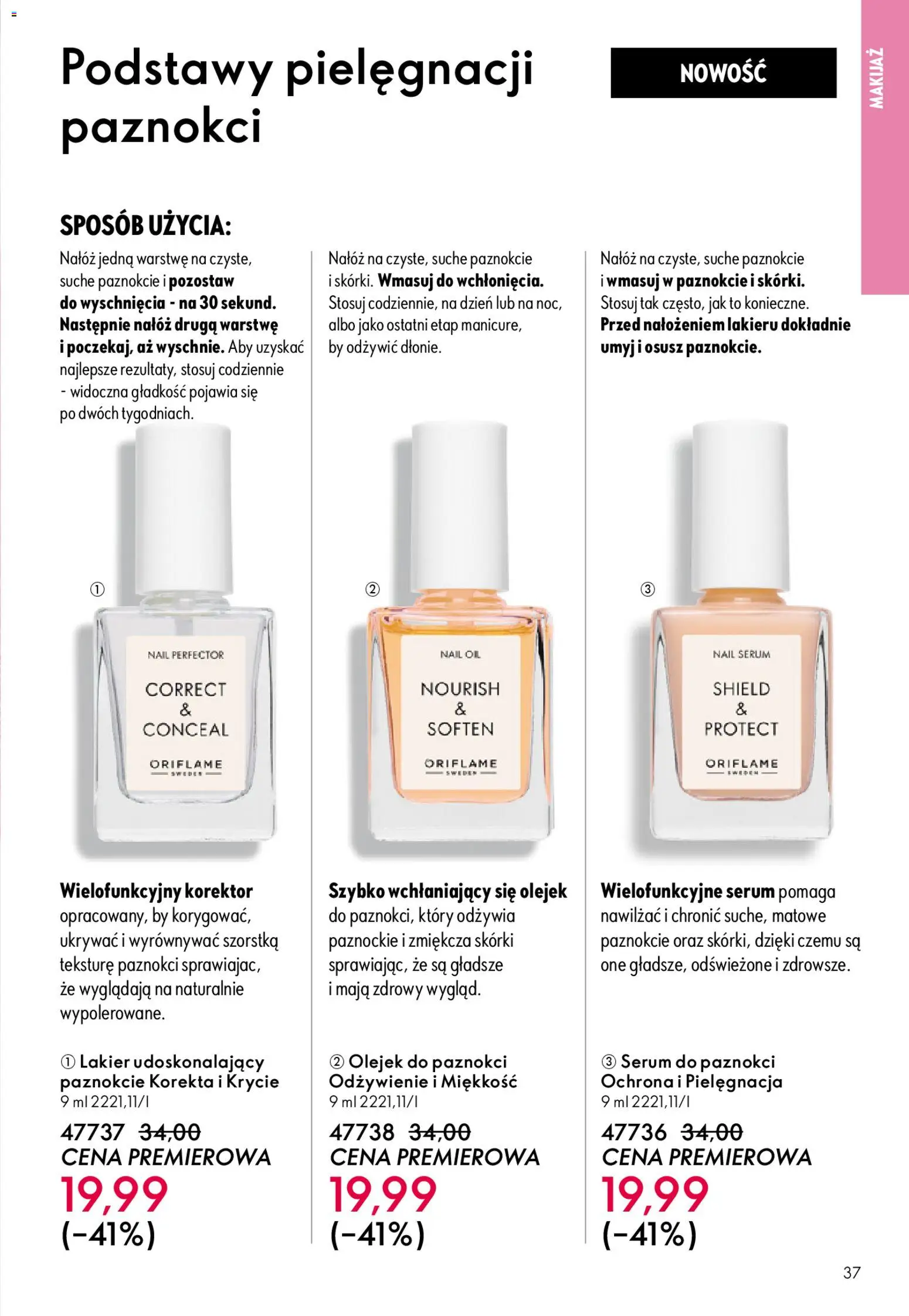 Oriflame Katalog 6 2026 od 15.04.2026 | Strona: 37 | Produkty: Serum do paznokci, Makijaż, Korektor