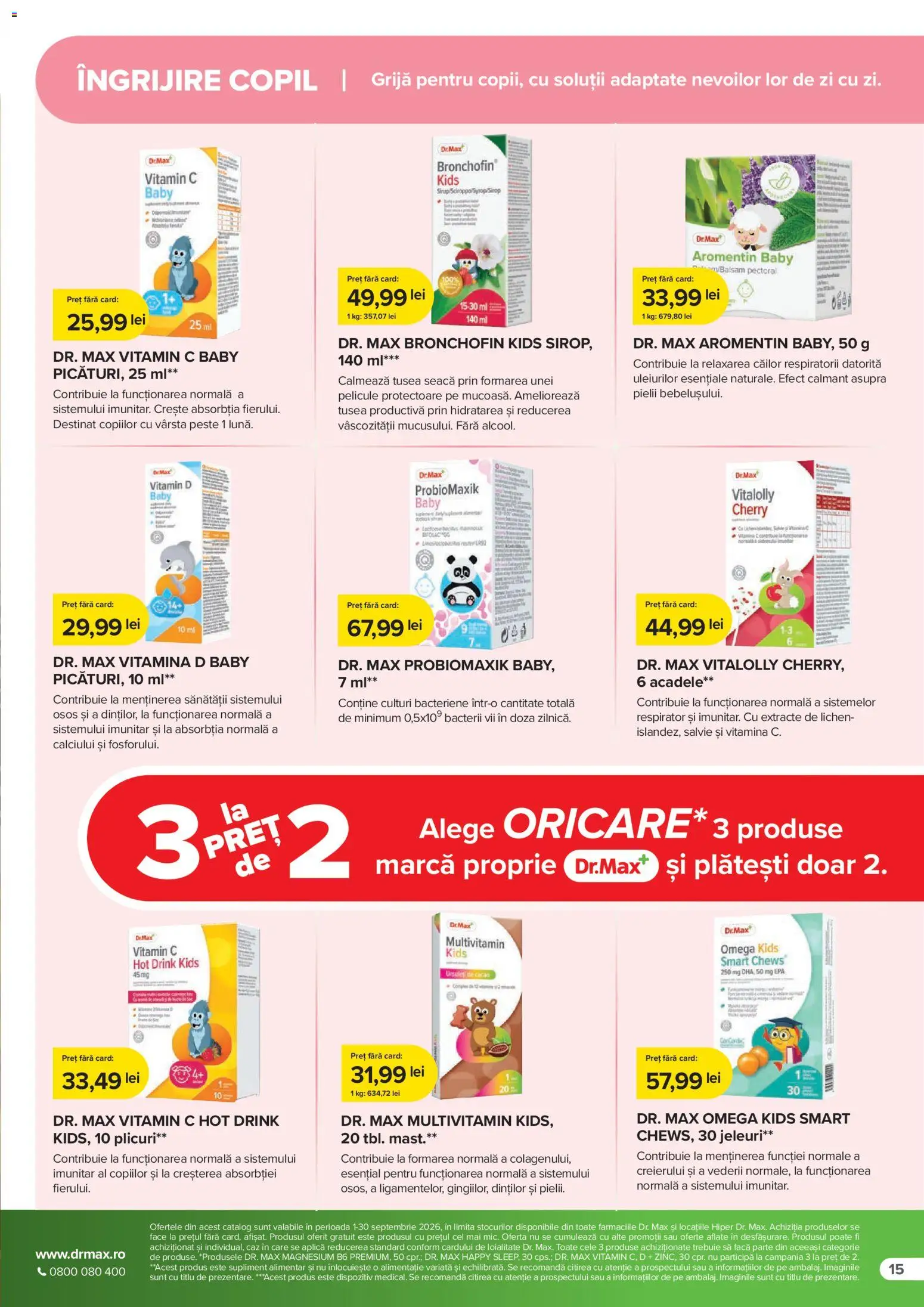 Noul catalog Dr.Max – valabil de la 01.09.2026 | Pagină: 15 | Produse: Baby, Omega, Pește, Acadele