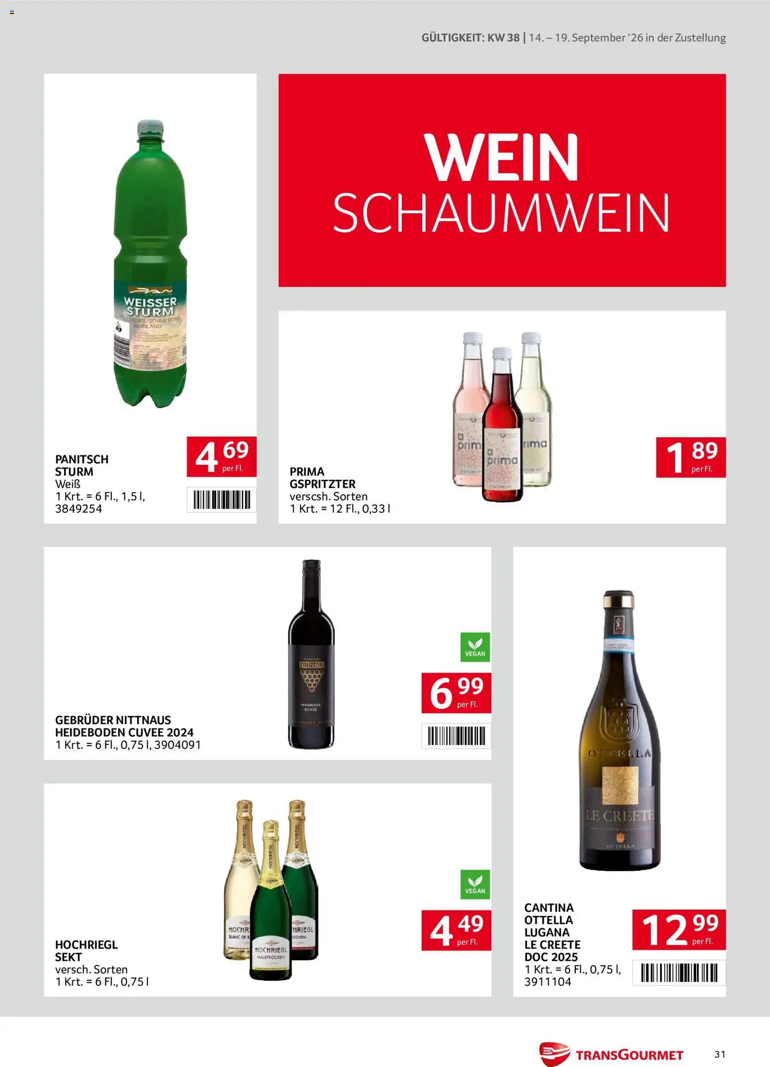 Transgourmet Zustellaktion gültig ab 14.09.2026 | Seite: 31 | Produkte: Wein
