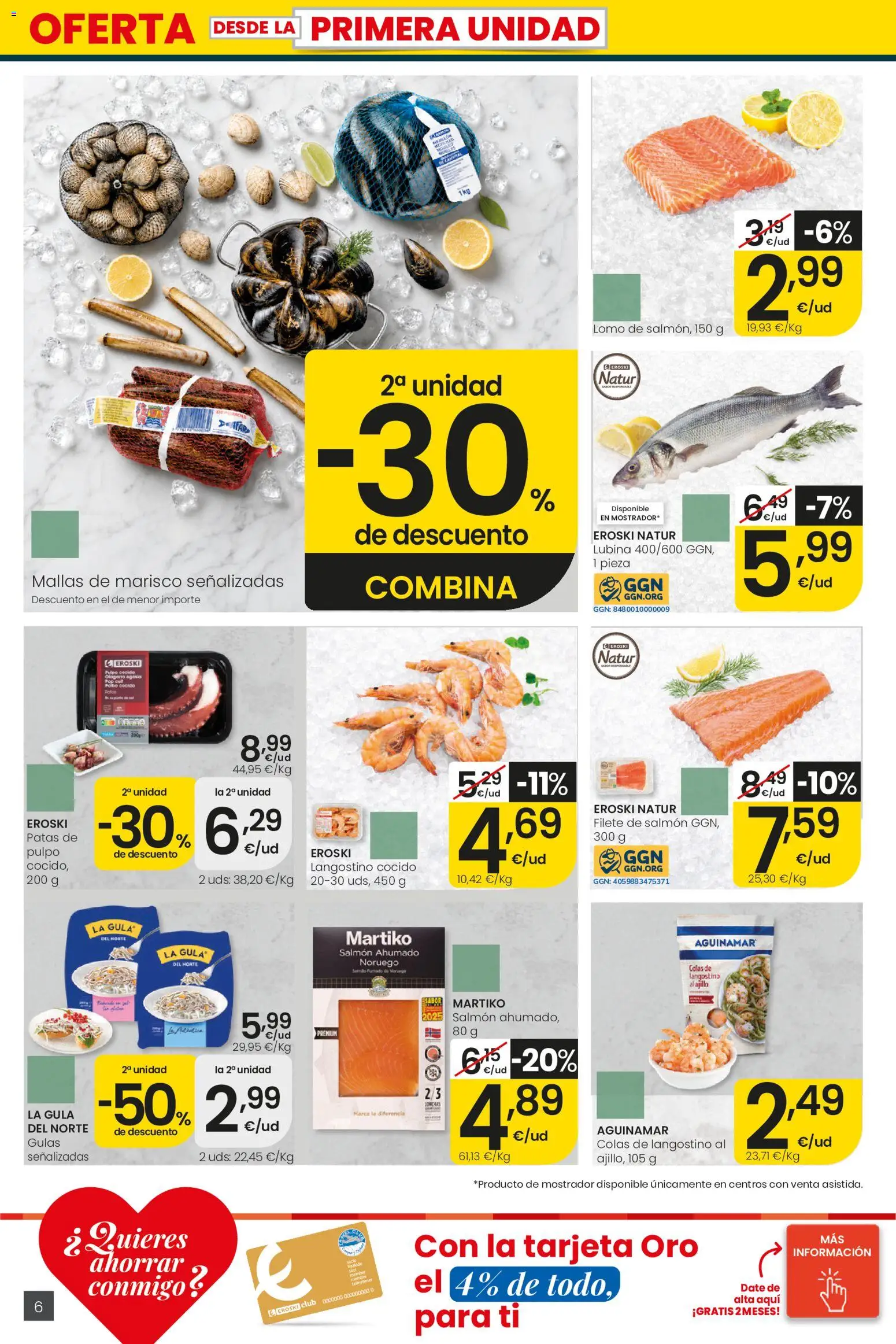 Eroski folleto │ válido desde el 27/08/2026 | Página: 6 | Productos: Lomo, Filete de salmón, Filete, Langostino