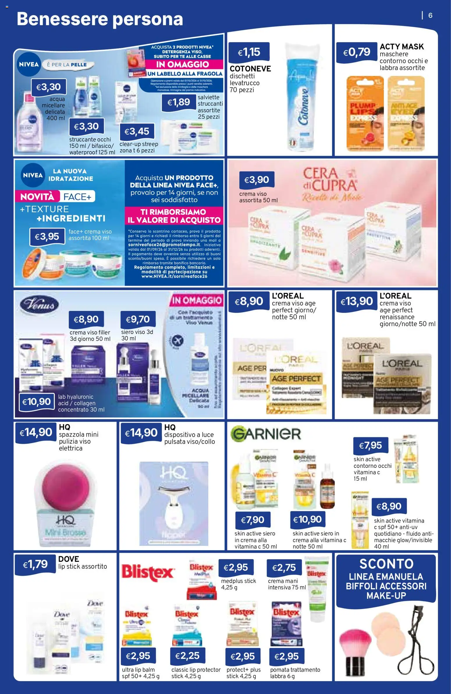 Volantino Sirene Blu del 01/10/2026 | Pagina: 6 | Prodotti: Spazzola, Tè, Crema viso, Ingredienti