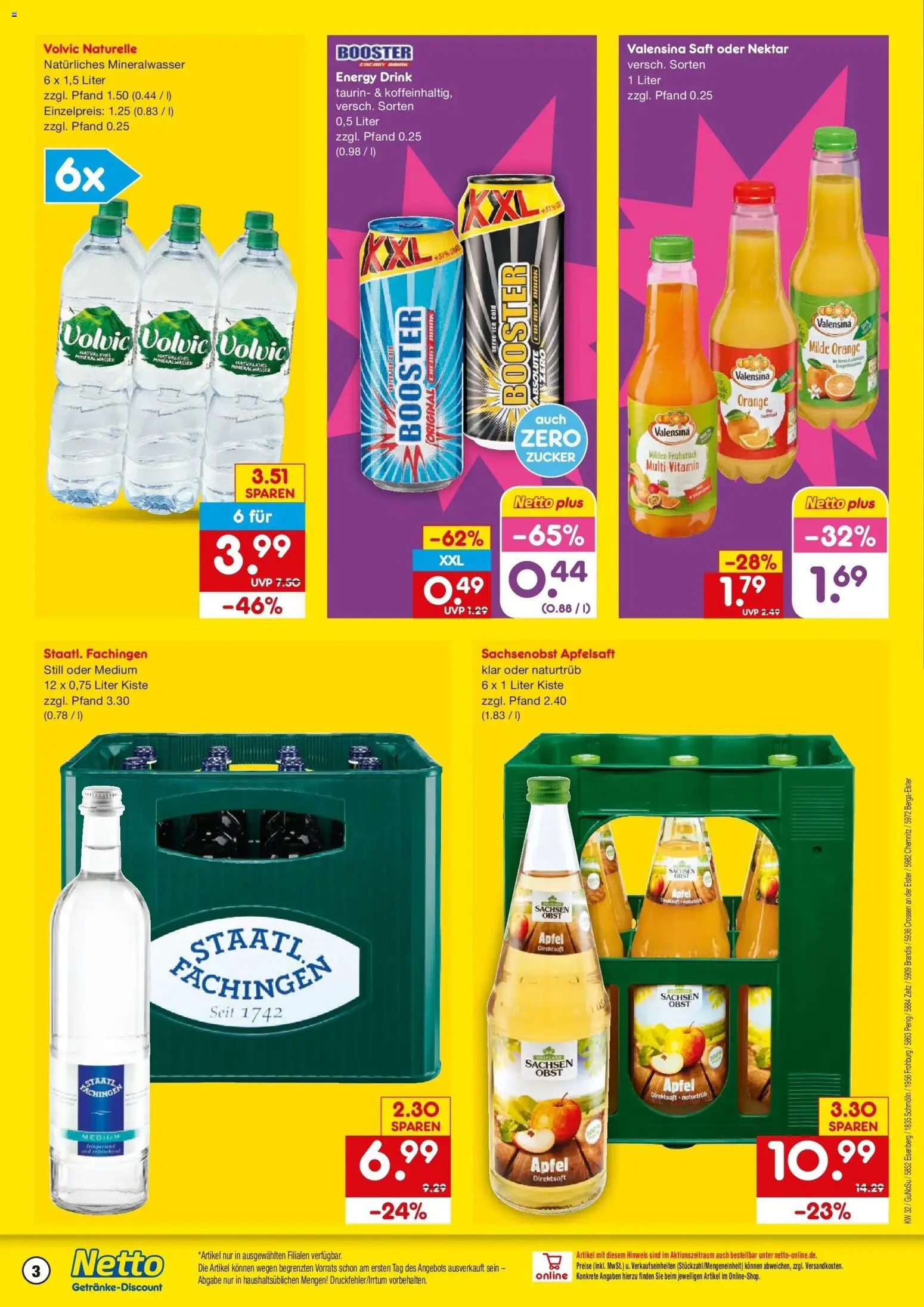 Netto Marken-Discount Prospekt Brandis – gültig ab 03.08.2026 | Seite: 3 | Produkte: Energy, Mineralwasser, Obst, Saft
