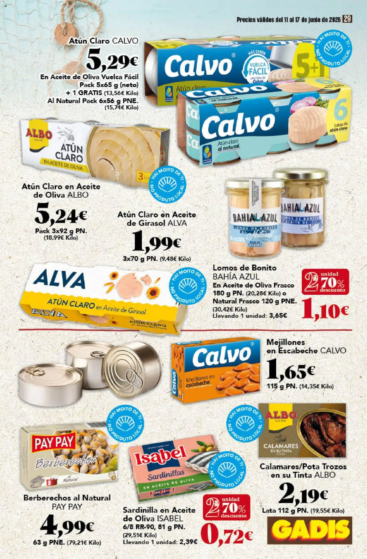 Gadis folleto │ válido desde el 11.06.2026 | Página: 29 | Productos: Berberechos, Aceite, Aceite de girasol, Atún claro