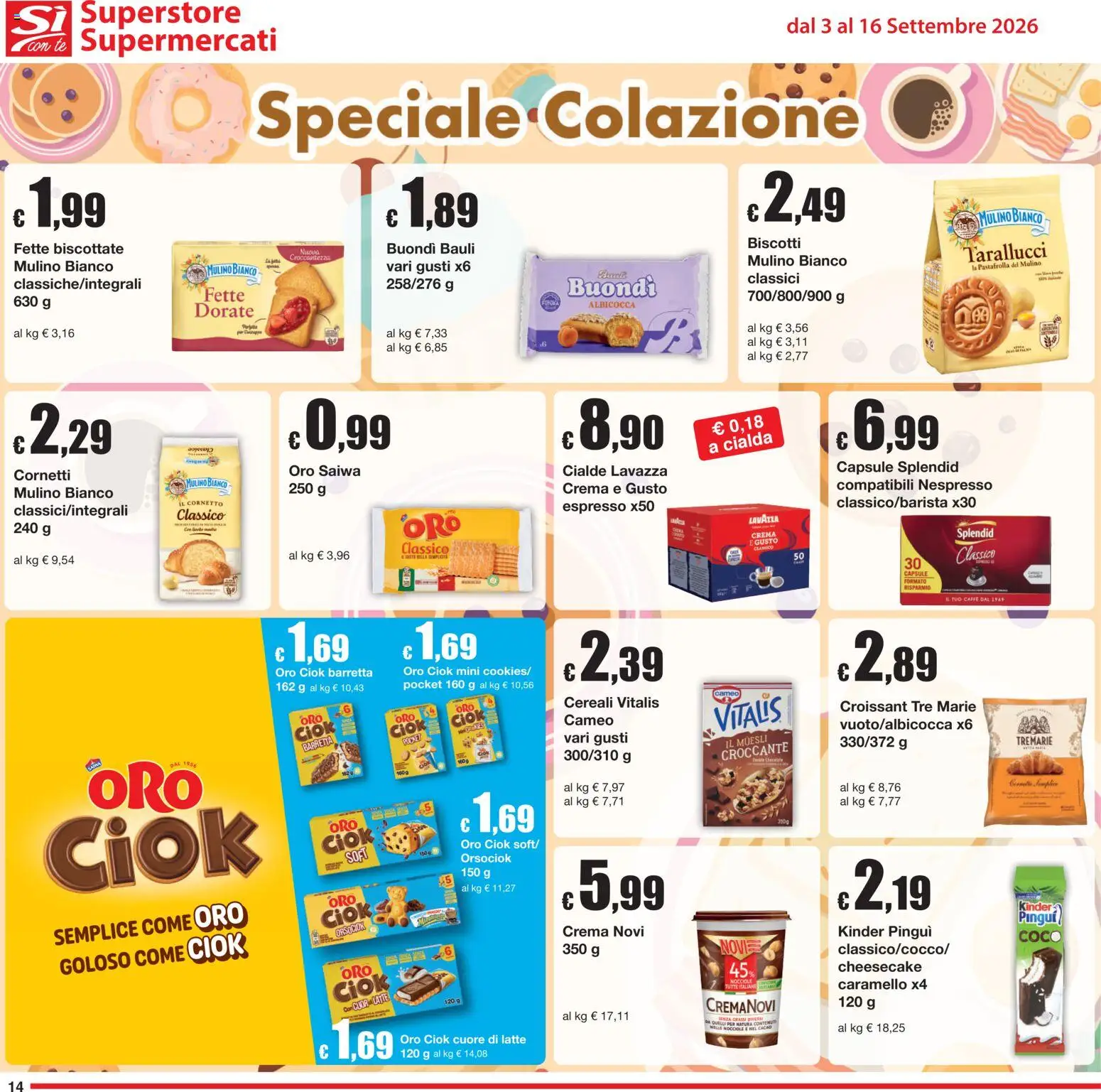 Volantino Sì con Te del 03/09/2026 | Pagina: 14 | Prodotti: Biscotti, Nocciole, Croissant, Cialda