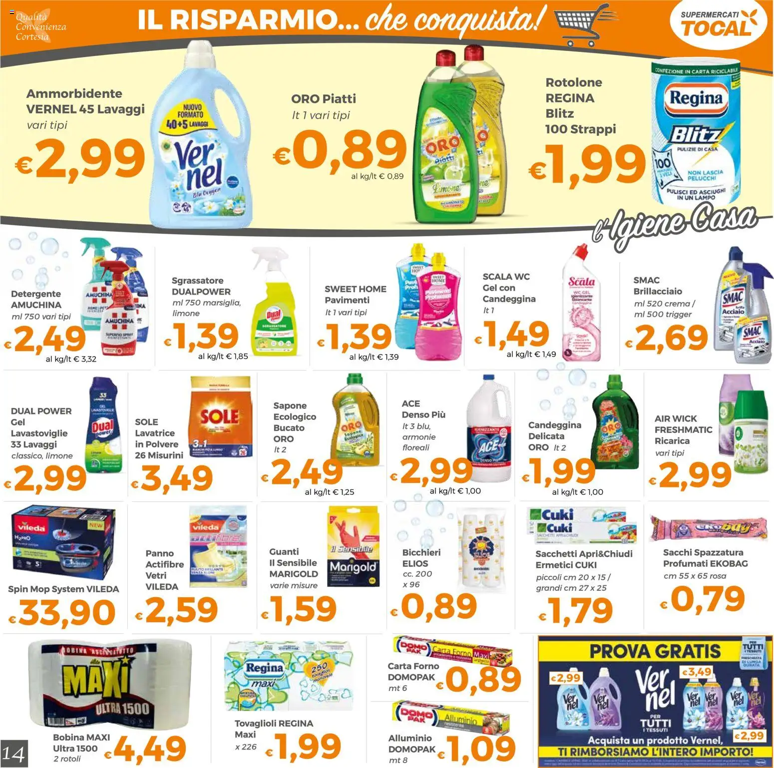 Volantino Tocal del 06/10/2026 | Pagina: 14 | Prodotti: Detergente, Lavastoviglie, Alluminio, WC