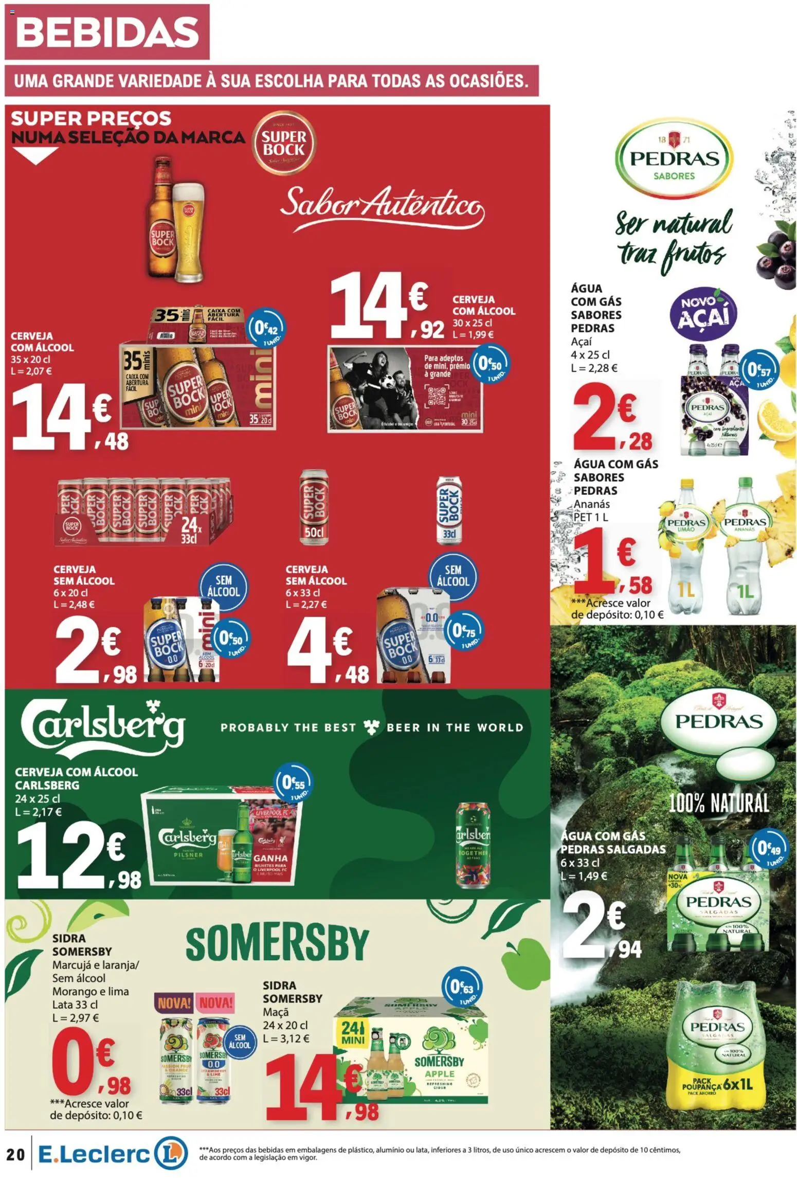 E.Leclerc folheto │ válido de 04.06.2026 | Página: 20 | Produtos: Açai, Super bock, Maça, Cerveja
