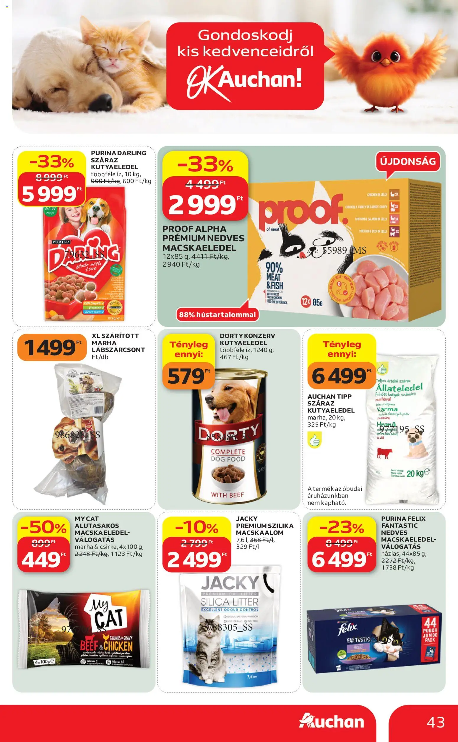 Auchan akciós ujság - amely érvényes a következő dátumtól: 2026.07.09. | Oldal: 43 | Termékek: Macskaalom, Macskaeledel, Kutyaeledel