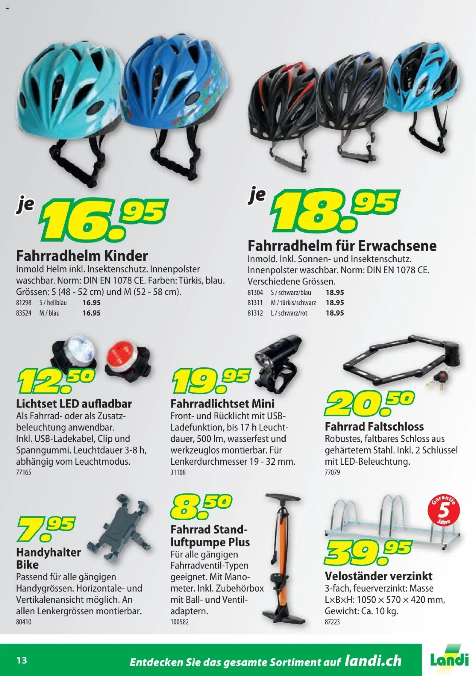 Landi Aktionen Fahrfreude – gültig ab 28.01.2026 | Seite: 13 | Produkte: Luftpumpe, Fahrradhelm, Usb, Gewicht