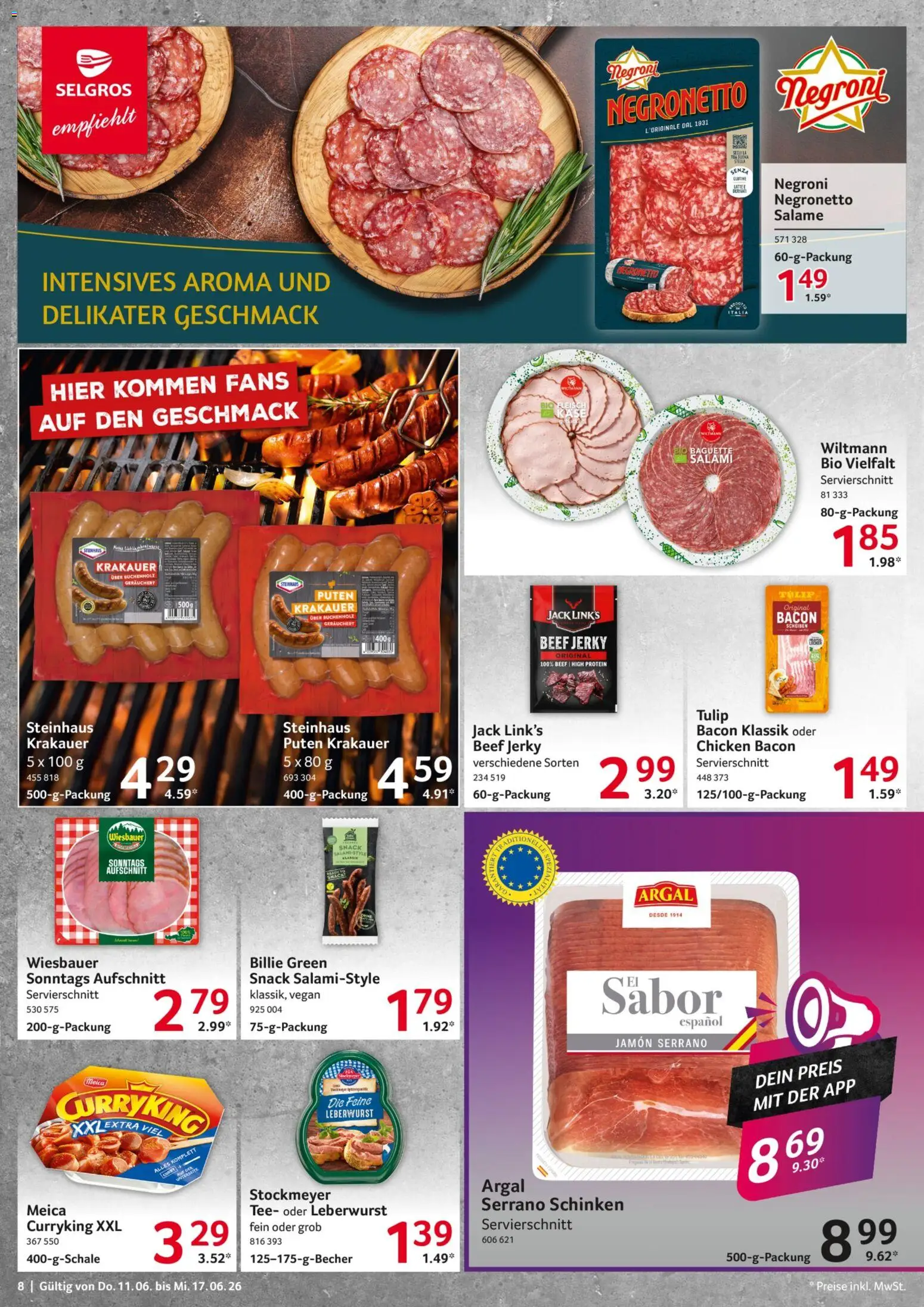 Selgros Prospekt – gültig ab 11.06.2026 | Seite: 8 | Produkte: Meica, Serrano schinken, Schinken, Tee