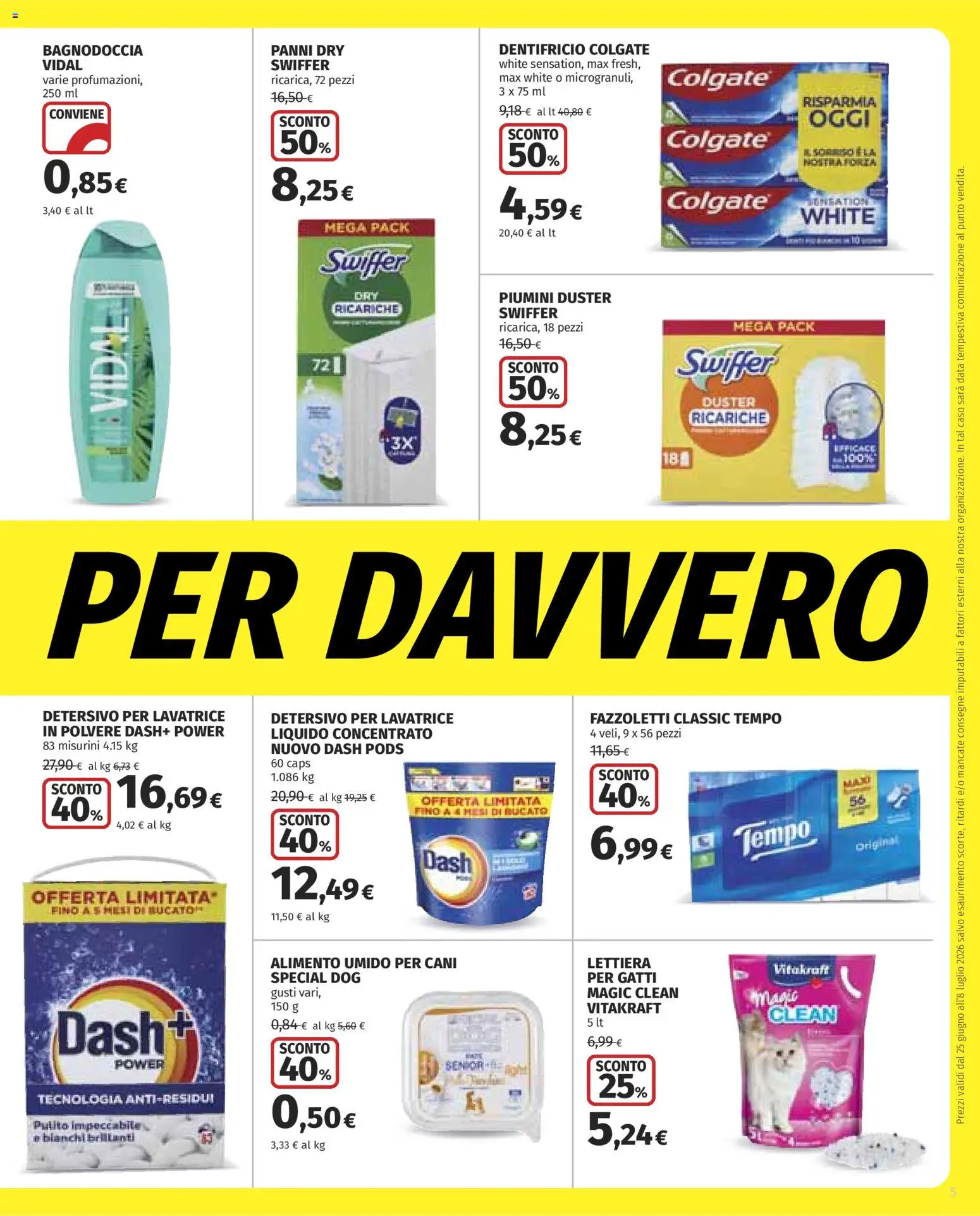 Volantino COOP del 25/06/2026 | Pagina: 5 | Prodotti: Dentifricio, Fazzoletti, Lavatrice, Data