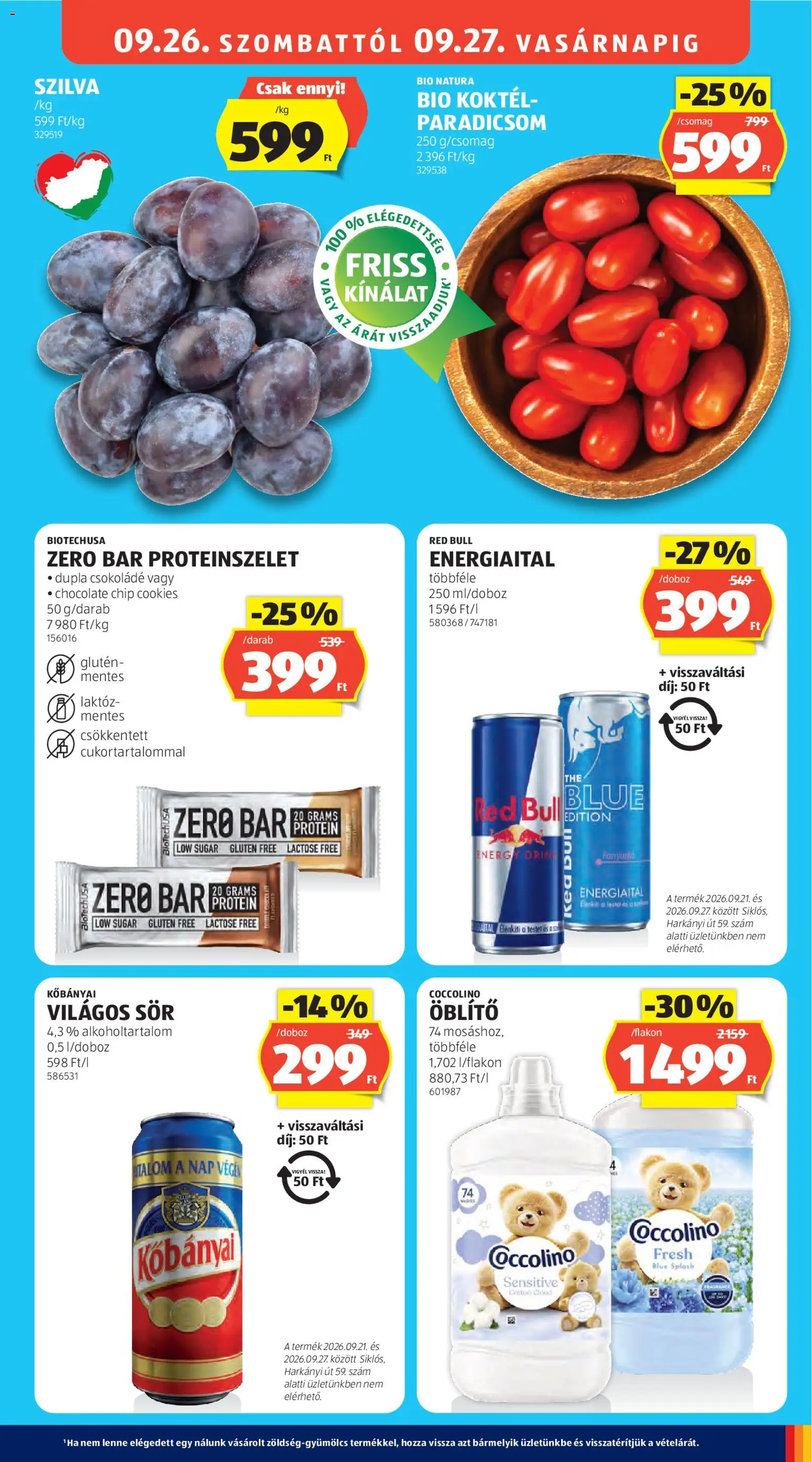 Aldi akciós ujság - amely érvényes a következő dátumtól: 2026.09.24. | Oldal: 29 | Termékek: Coccolino, Protein bar, Proteinszelet, Paradicsom