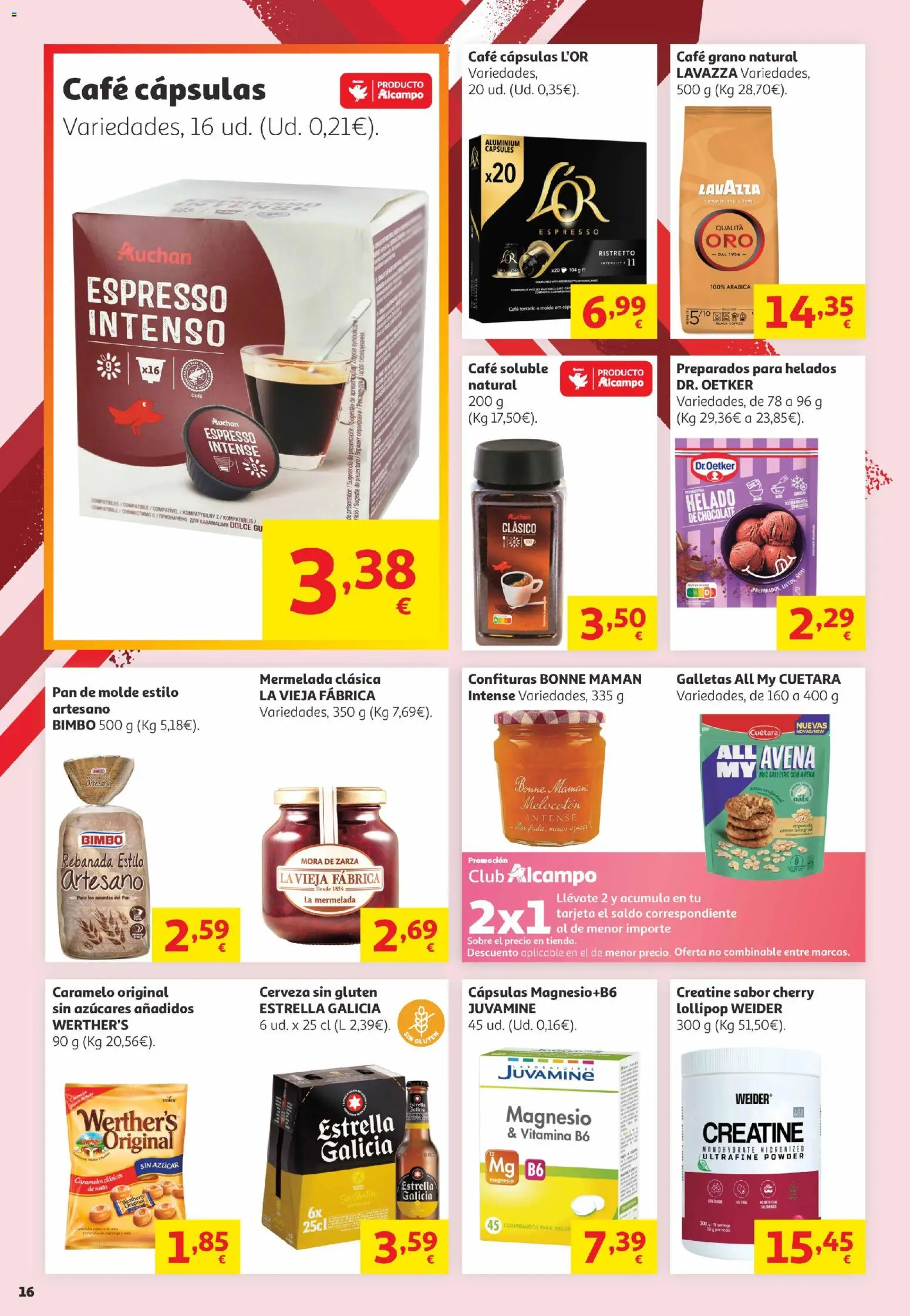 Alcampo Canarias │ válido desde el 16.06.2026 | Página: 16 | Productos: Chocolate, Helado, Pan de molde, Μηχανή καφέ