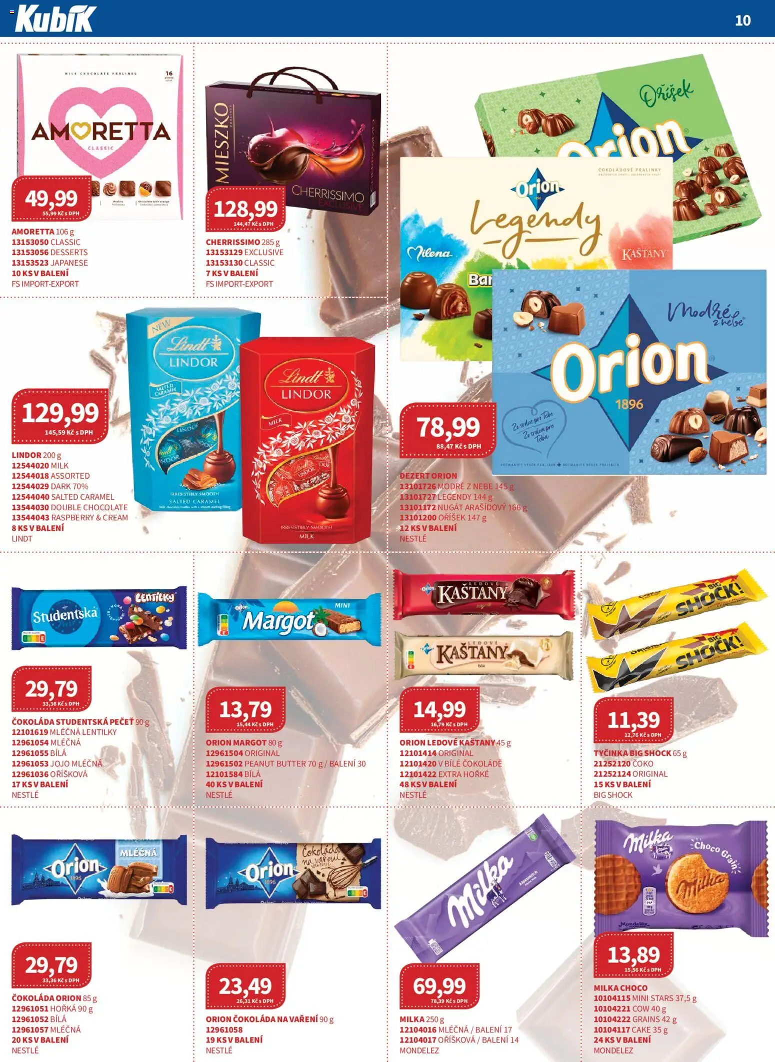 Kubík leták - Velkoobchod 08/2026 od 01.10.2026 | Strana: 10 | Produkty: Lindor, Ledové kaštany, Čokoláda studentská pečeť, Dezert