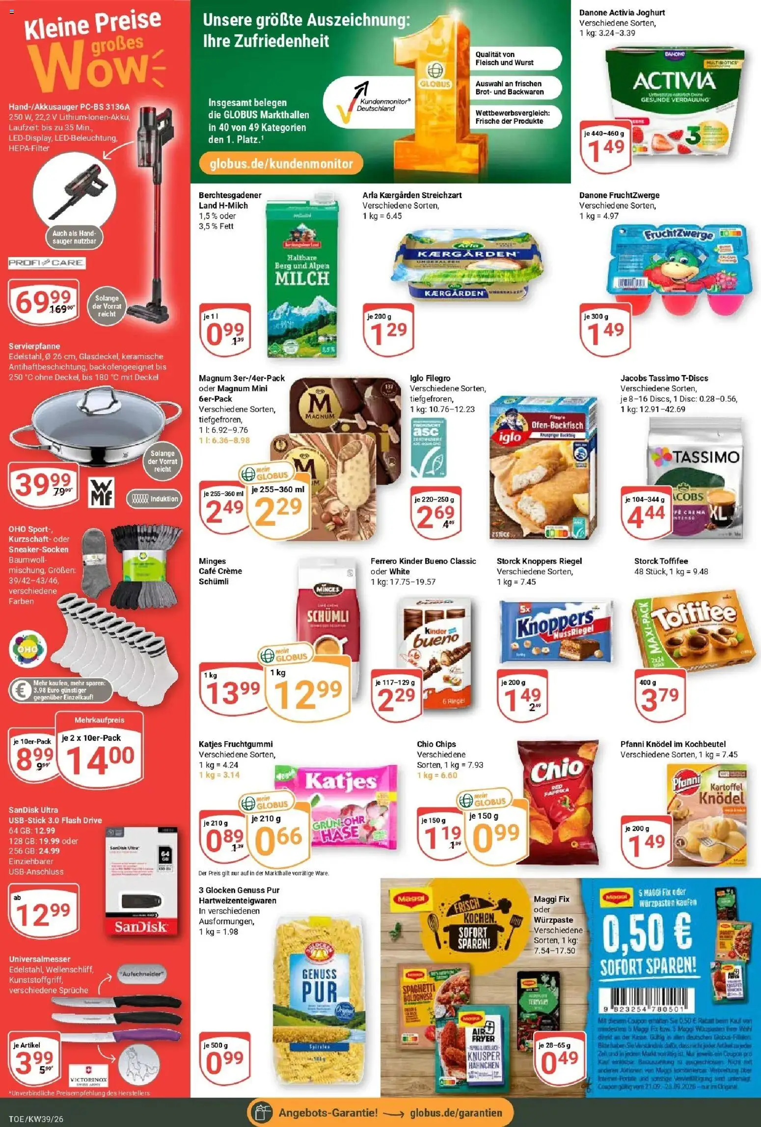 Globus Prospekt Tönisvorst (ab 21.09.2026) » Angebote online | Seite: 4 | Produkte: Danone activia, Maggi, Kinder bueno, Wurst