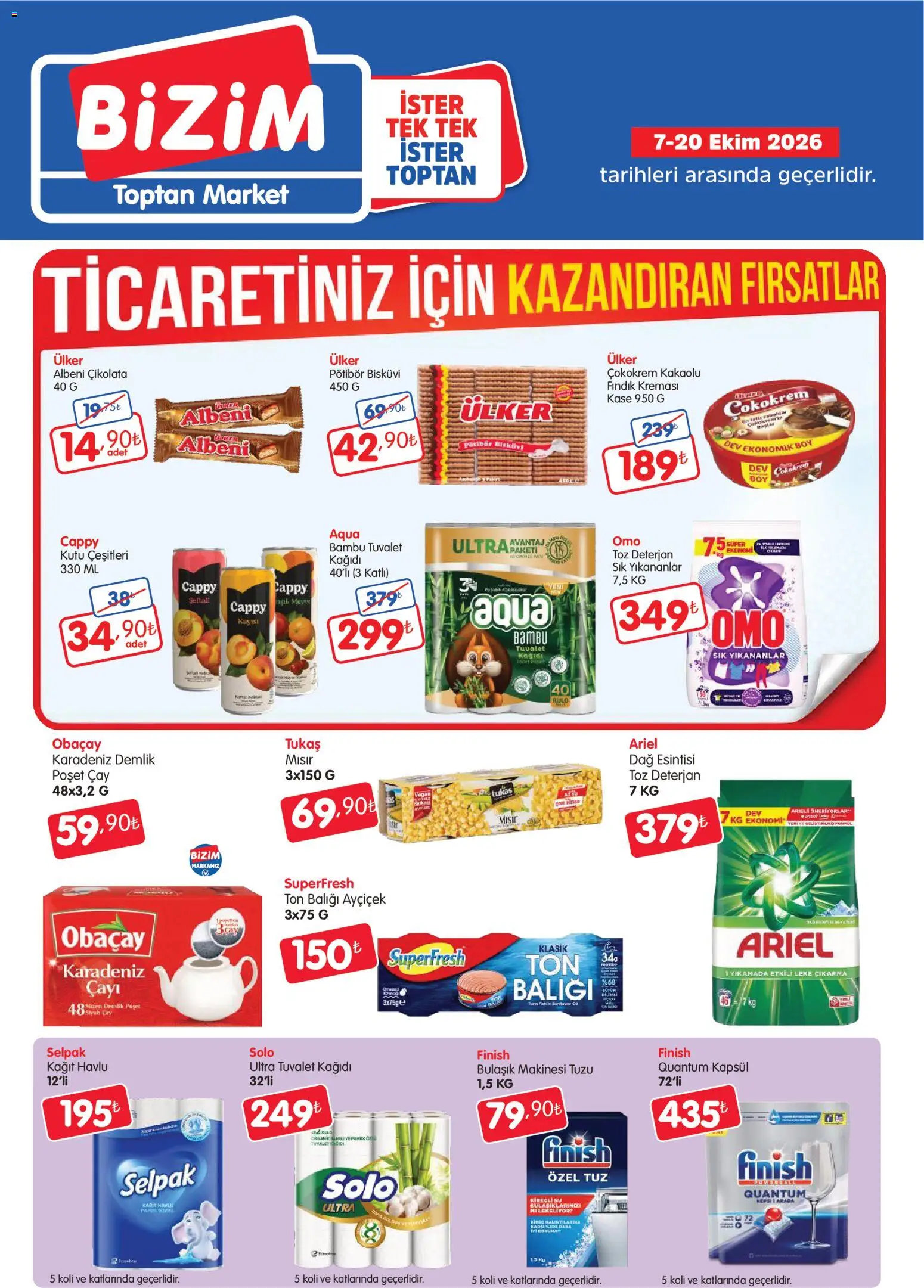 Bizim Toptan - Geleneksel kanal kataloğu - 07 Ekim 2026 tarihinden itibaren geçerlidir | Sayfa: 1 | Ürünler: Deterjan, Kağıt havlu, Ton balığı, Bulaşık makinesi