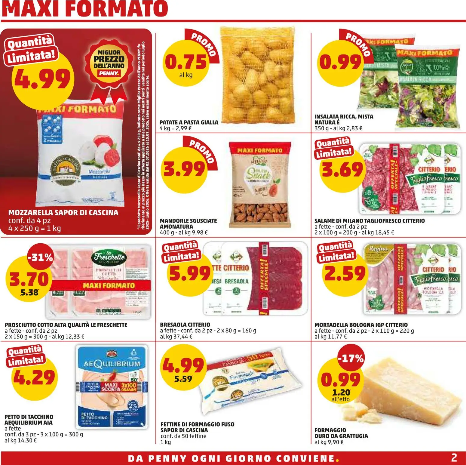 Volantino PENNY del 02/07/2026 | Pagina: 2 | Prodotti: Prosciutto Cotto, Tacchino, Formaggio, Mandorle