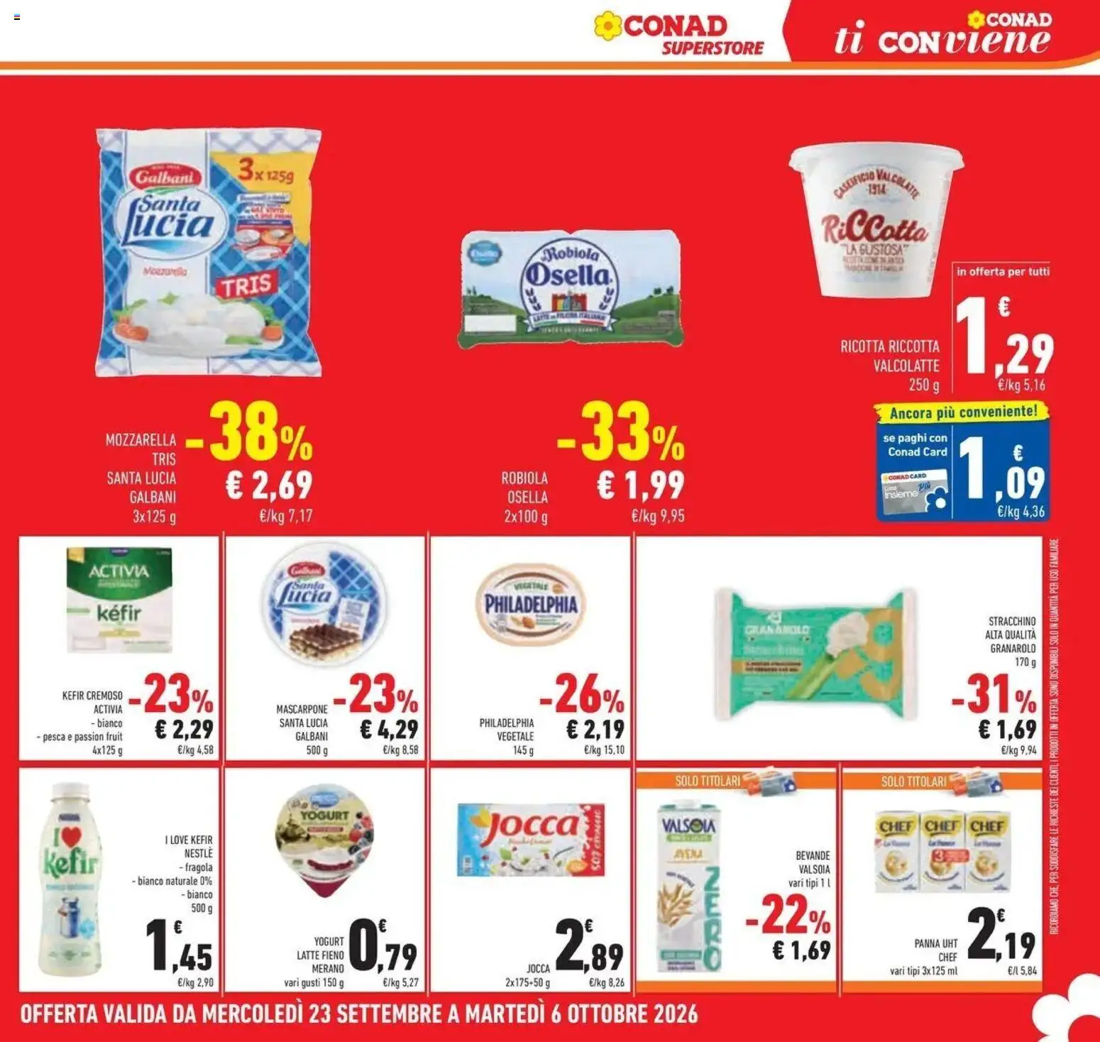 Volantino Conad dal 23/09/2026 > Anteprima | Pagina: 25 | Prodotti: Kefir, Yogurt, Latte, Robiola
