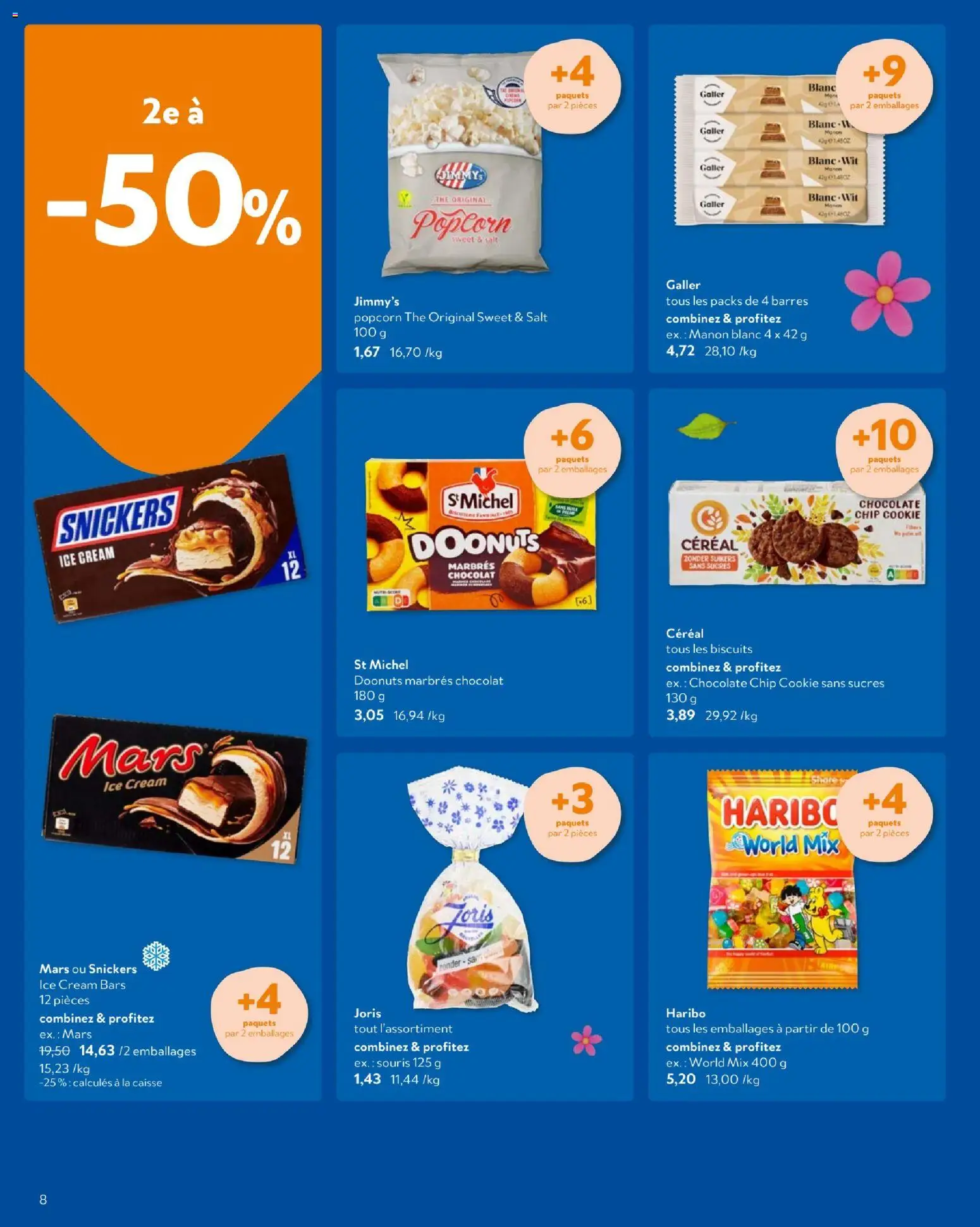 {H1} | Pagina: 8 | Producten: Mars, Snickers, La, Popcorn