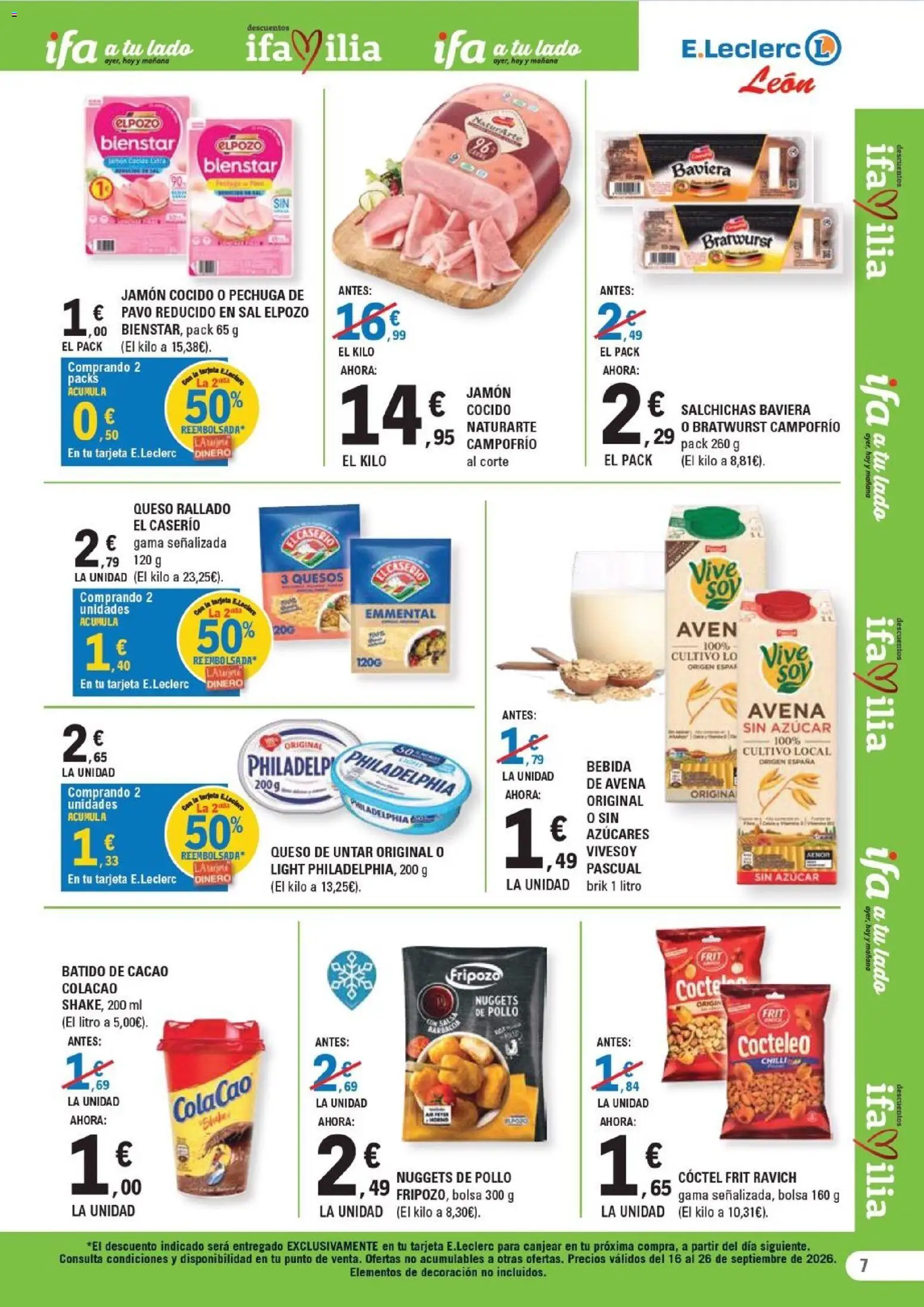 E.Leclerc - León │ válido desde el 16/09/2026 | Página: 7 | Productos: Jamón cocido, Decoración, Pollo, Salchichas