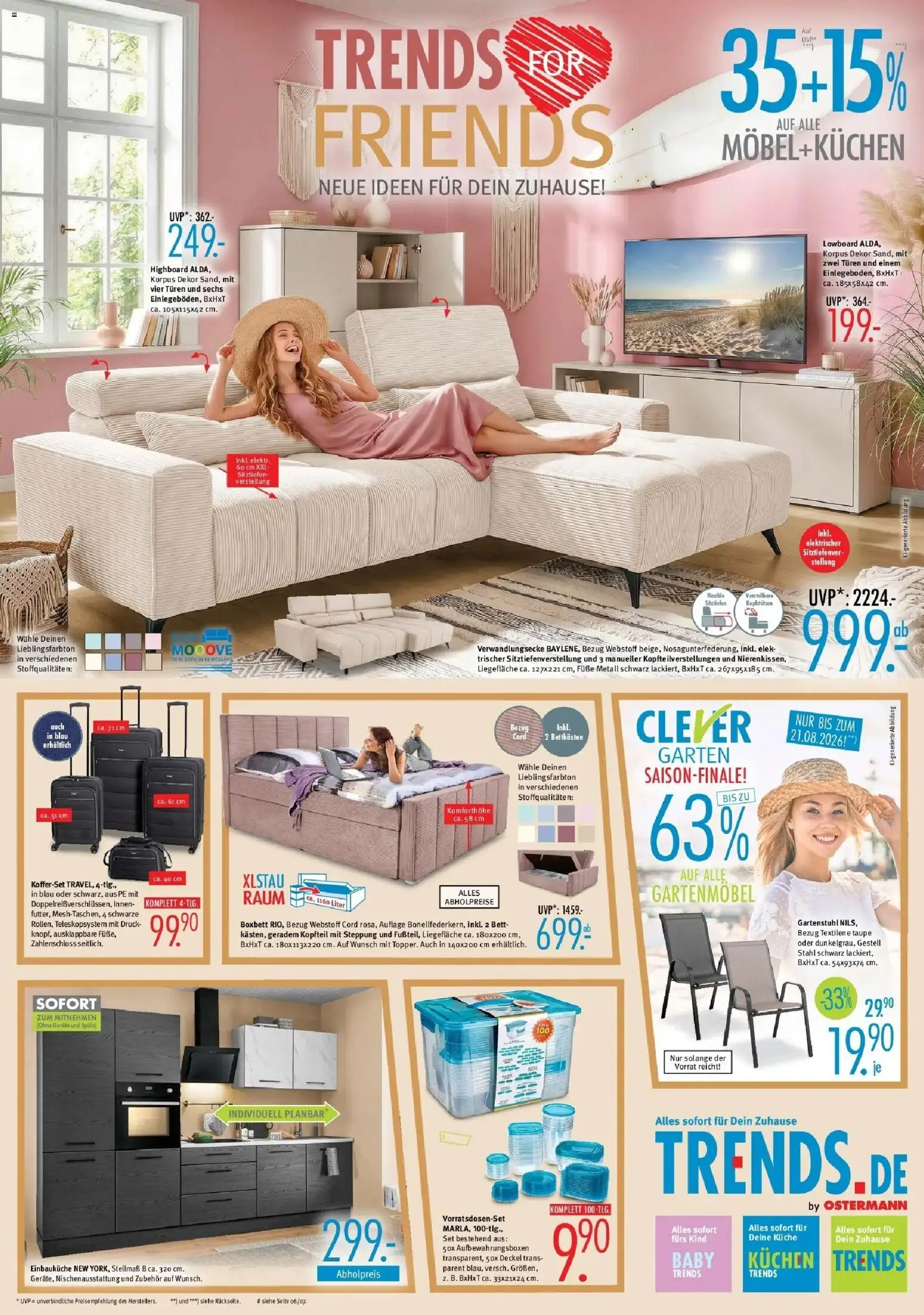 Trends - Ostermann Trends: Neue Möbel wirken Wunder. (ab 15.08.2026) zum Blättern | Seite: 1 | Produkte: Lowboard, Bett, Gartenmöbel, Kuchen