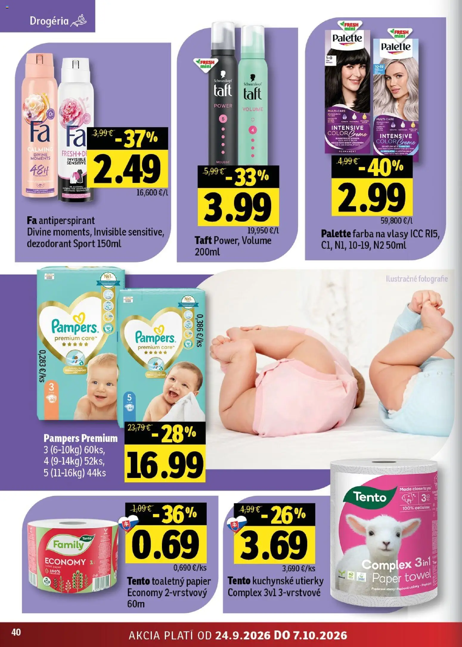 Nové Fresh akcie – leták je platný od 24.09.2026 | Strana: 40 | Produkty: Toaletný papier, Kuchynské utierky, Utierky, Pampers