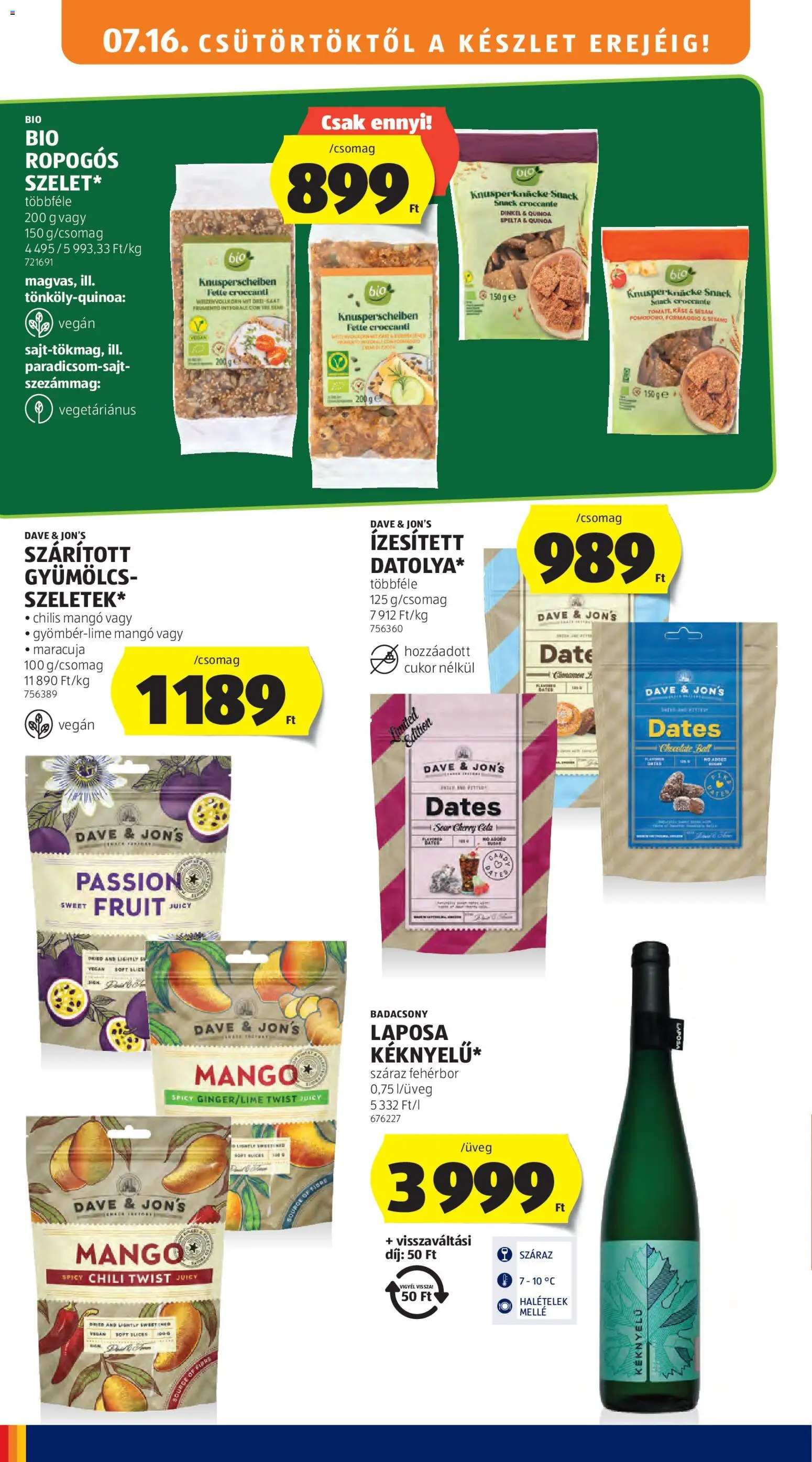 Aldi akciós ujság - amely érvényes a következő dátumtól: 2026.07.16. | Oldal: 14 | Termékek: Chili, Fehérbor, Vegán, Mangó