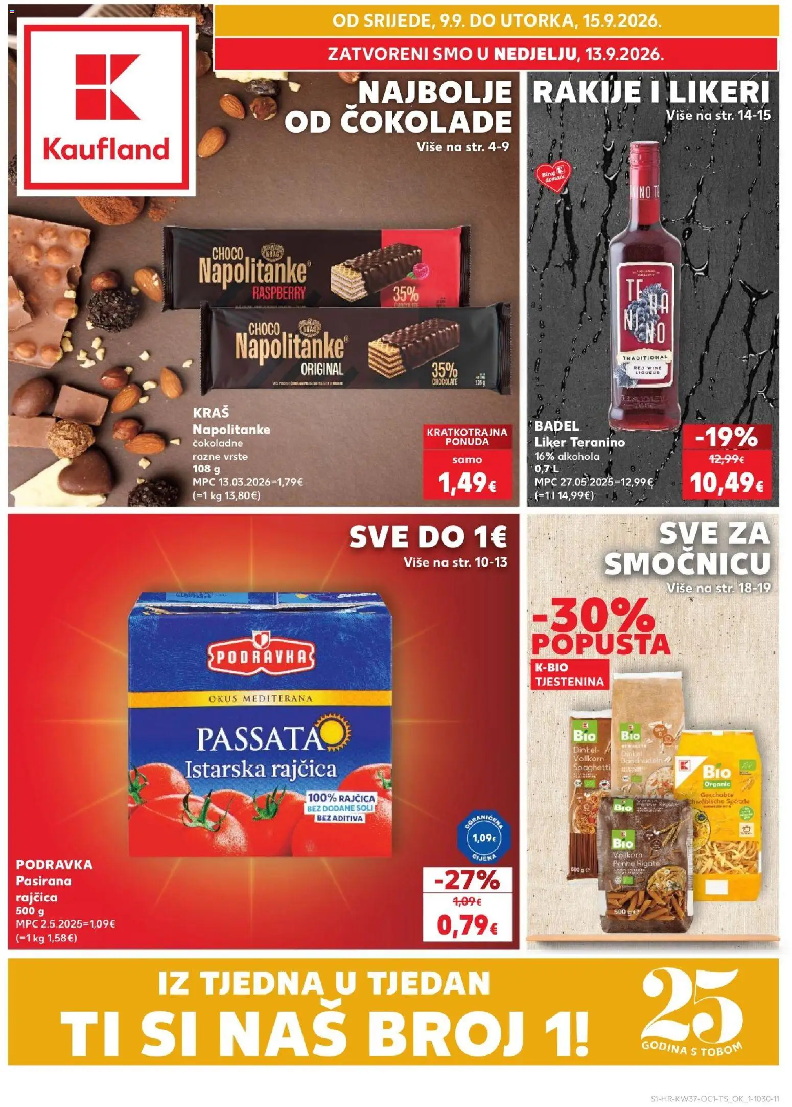 Kaufland katalog | vrijedi od 09.09.2026 | Stranica: 1 | Proizvodi: Tjestenina, Napolitanke, Liker, Badel