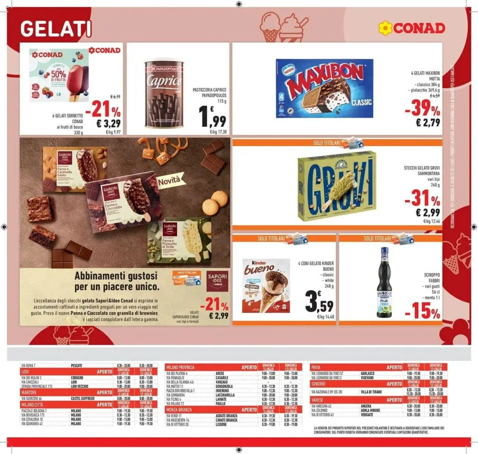 Volantino Conad del 30/06/2026 | Pagina: 23 | Prodotti: Cioccolato, Gelato, Sorbetto, Frutta