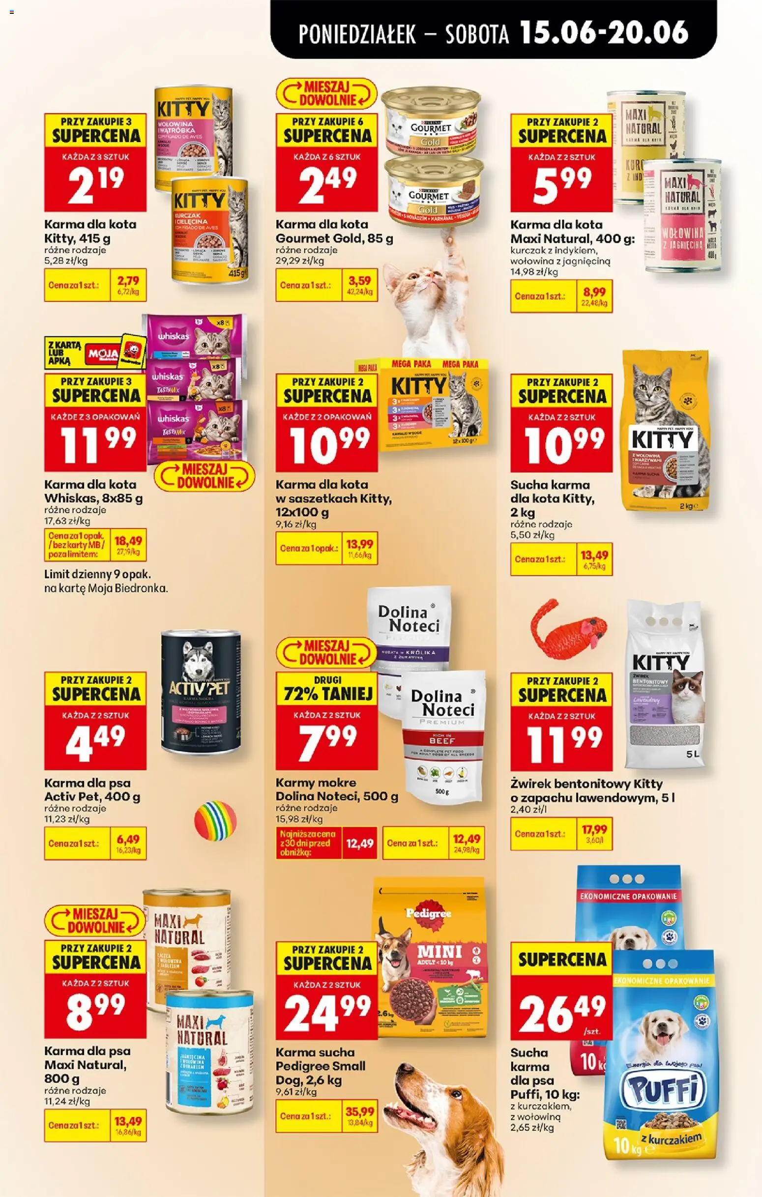 Biedronka gazetka od poniedziałku od 15.06.2026 | Strona: 83 | Produkty: Pedigree, Karma dla psa, Sucha karma dla psa, Żwirek bentonitowy