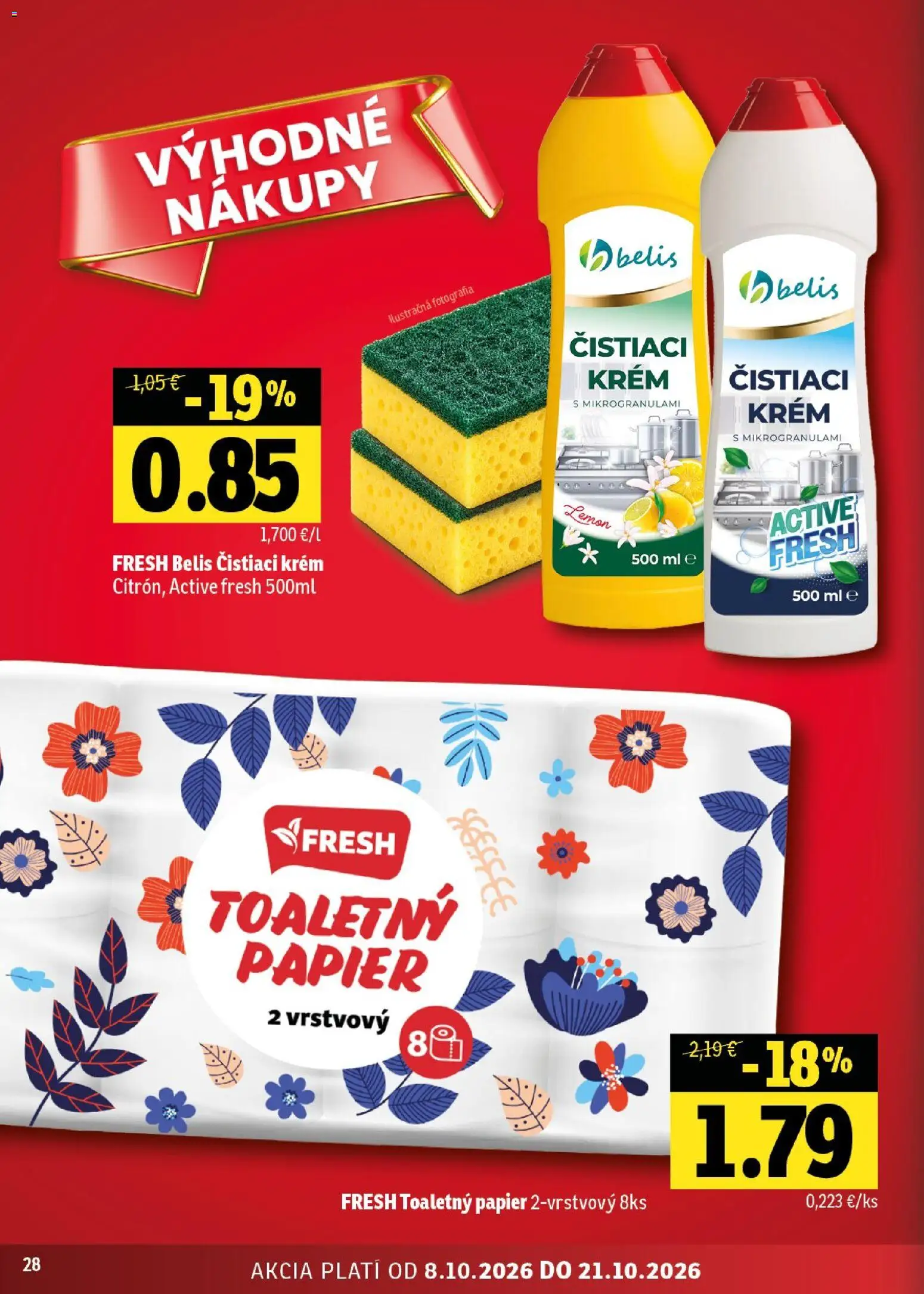 Nové Fresh akcie – leták je platný od 08.10.2026 | Strana: 28 | Produkty: Toaletný papier, Krém