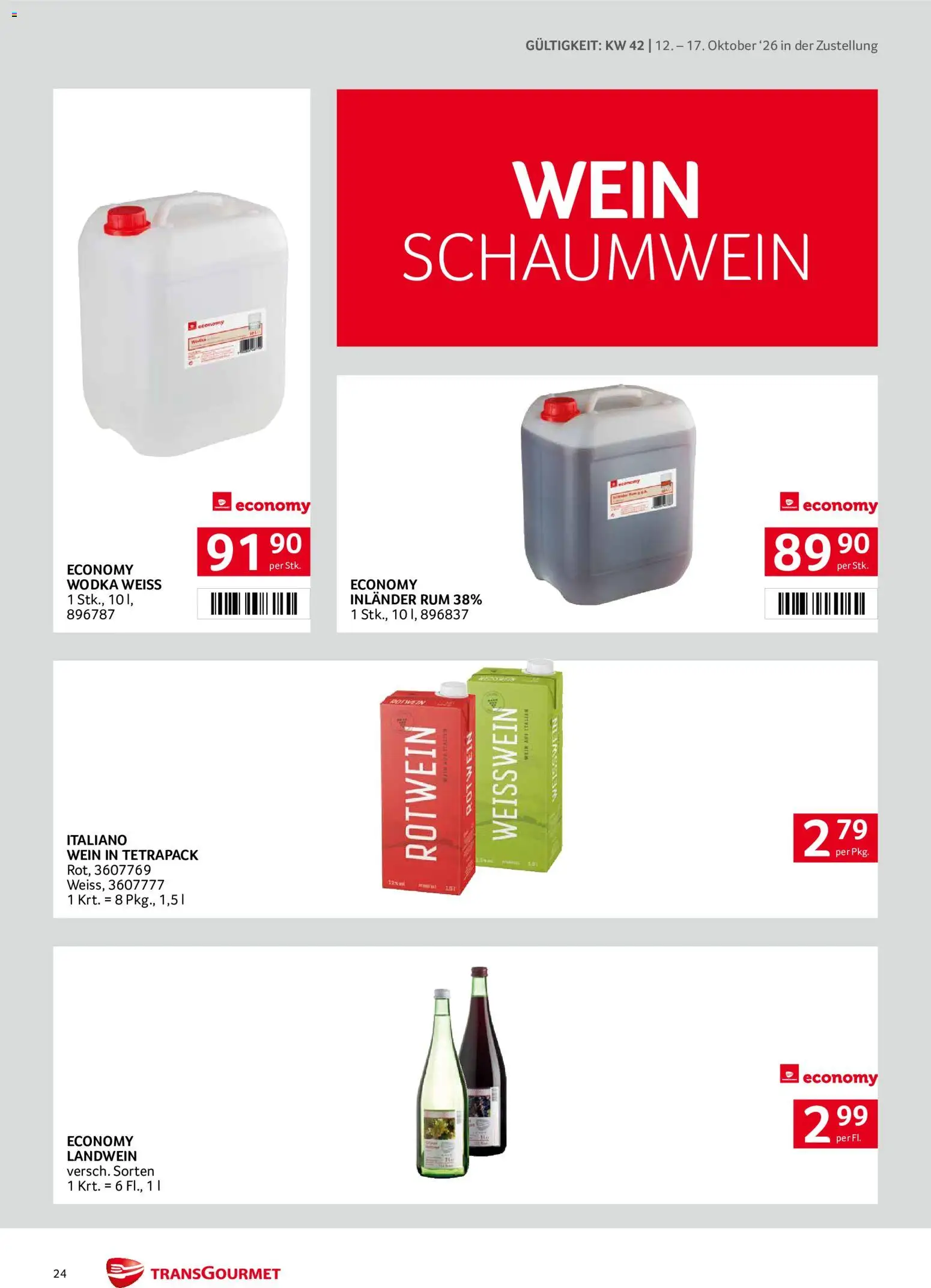 Transgourmet Flugblatt gültig ab 11.10.2026 | Seite: 24 | Produkte: Wodka, Rotwein, Weißwein, Wein