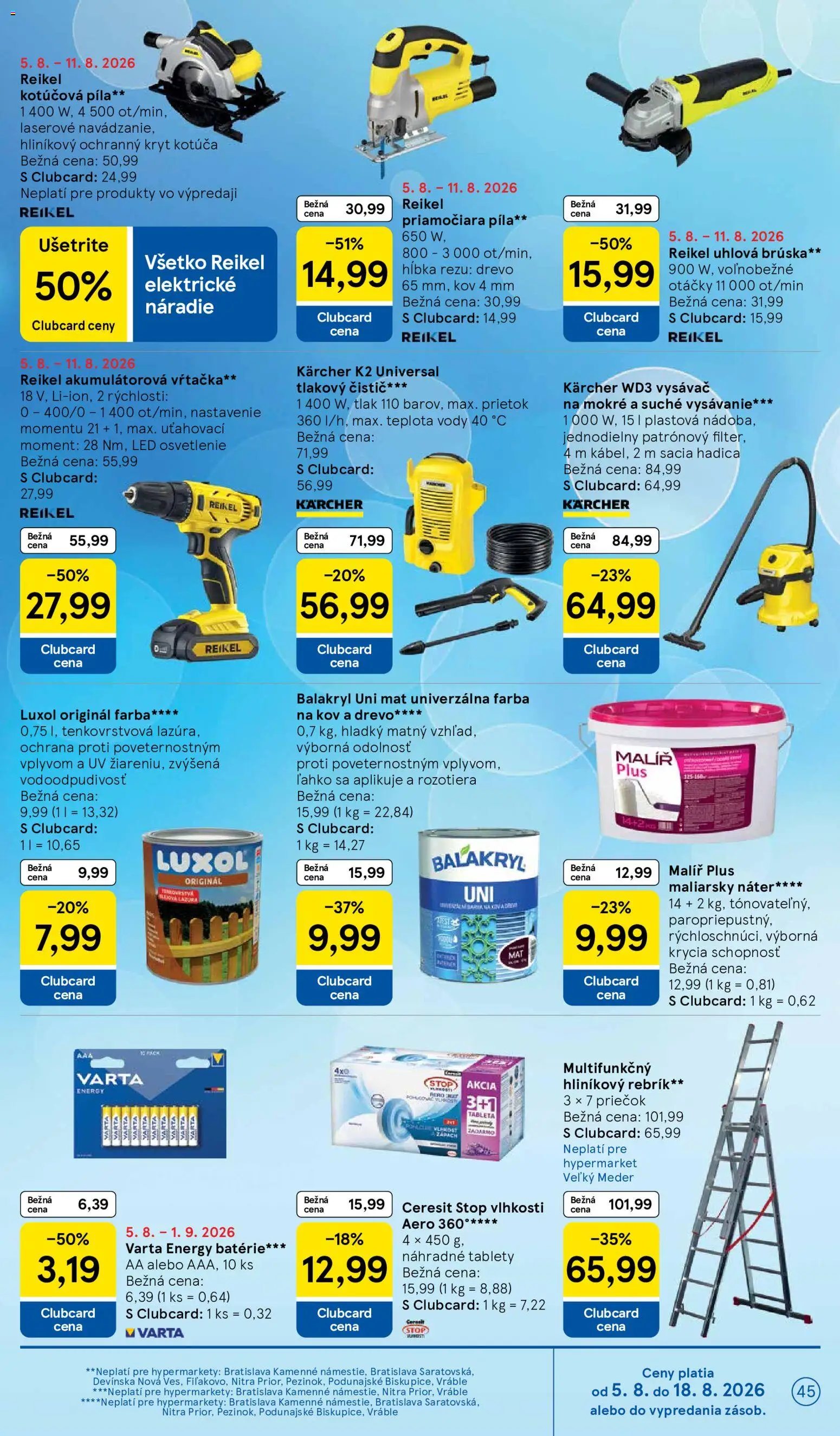 Nové Tesco akcie – leták je platný od 05.08.2026 | Strana: 45 | Produkty: Led osvetlenie, Osvetlenie, Píla, Kotúčová píla
