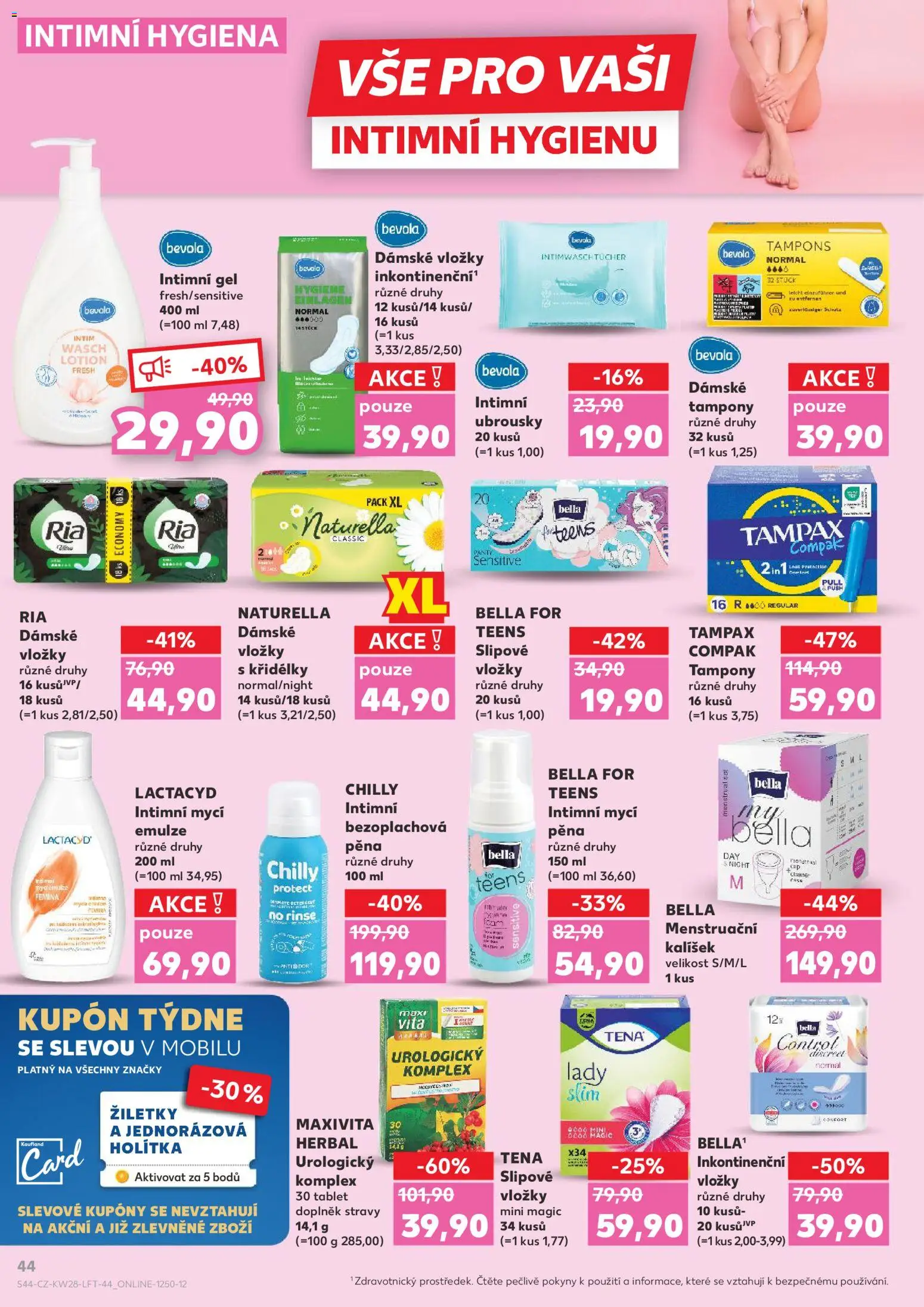 Kaufland leták - Ostrava od 08.07.2026 | Strana: 44 | Produkty: Vložky, Ubrousky, Žiletky, Inkontinenční vložky