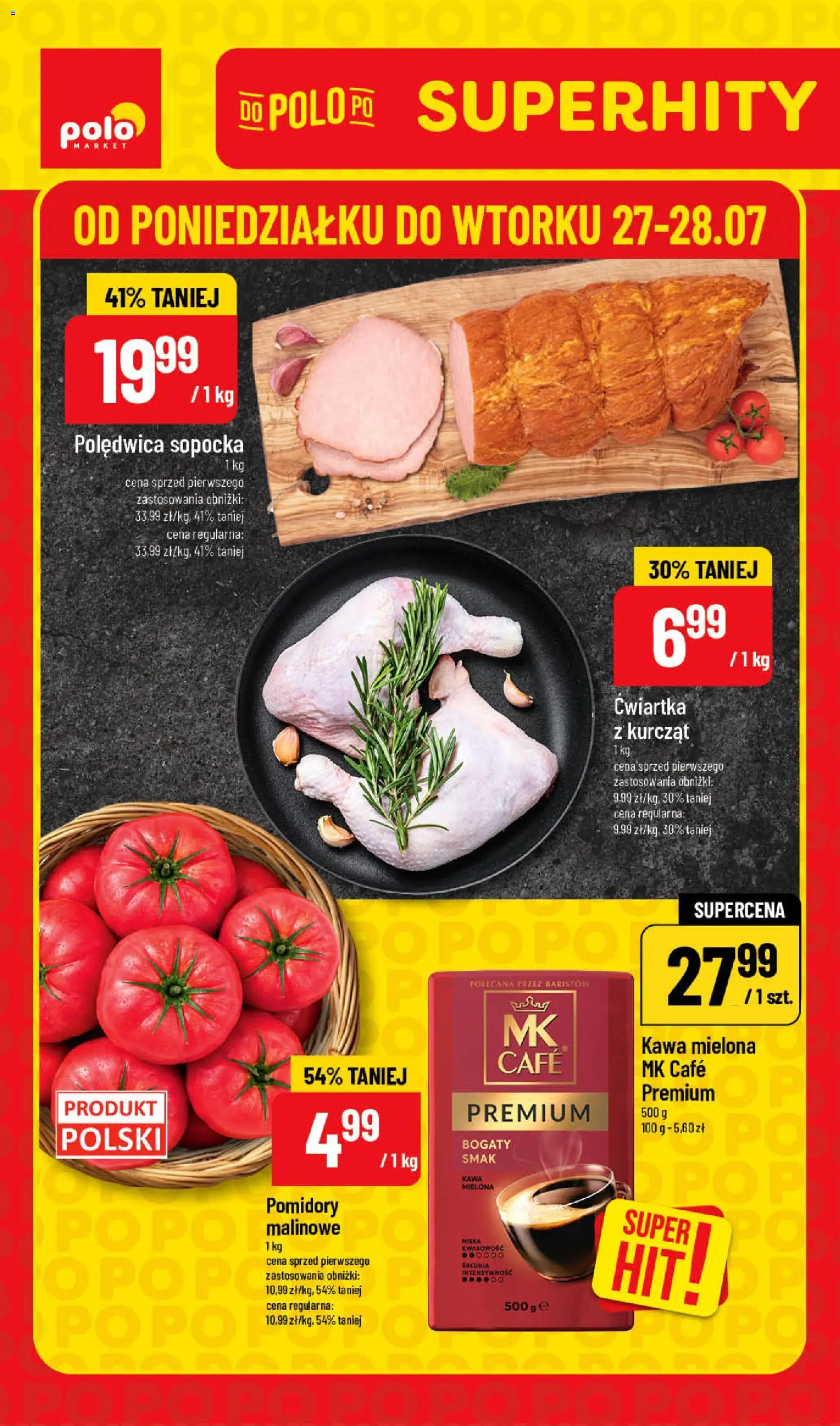 POLOmarket gazetka - Super Hity od 27.07.2026 | Strona: 1 | Produkty: Pomidory malinowe, Kawa, Pomidory