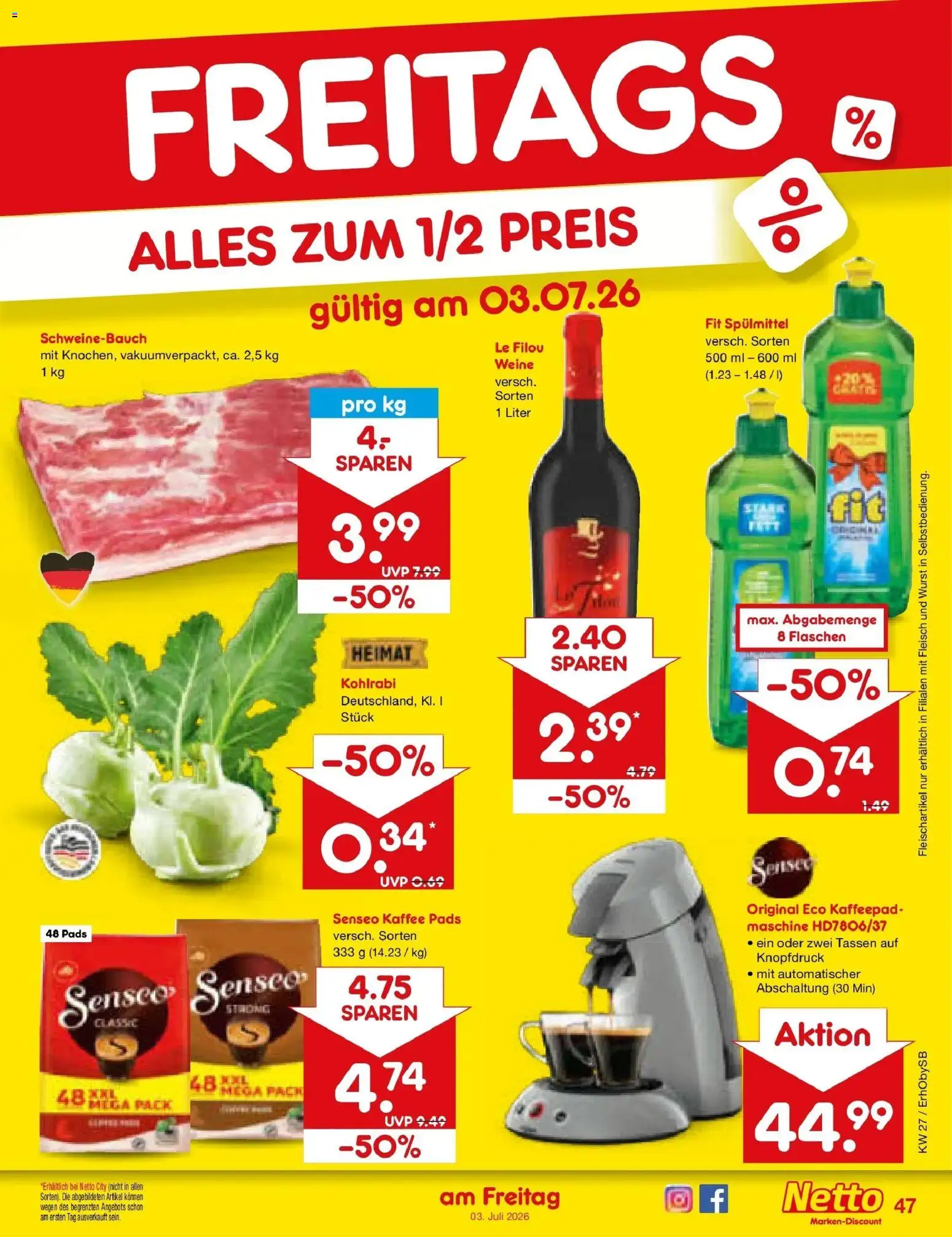 Netto Marken-Discount Prospekt Mauern – gültig ab 28.06.2026 | Seite: 67 | Produkte: Senseo, Le filou, Kohlrabi, Wurst